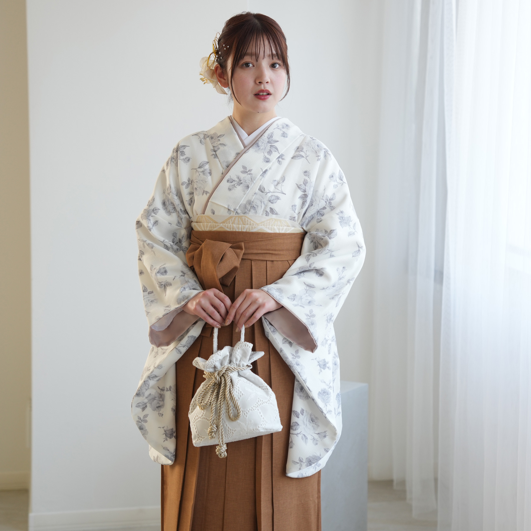 袴 レンタル 卒業式 2尺袖着物 17点セット レトロモダン系 袴セット 花 