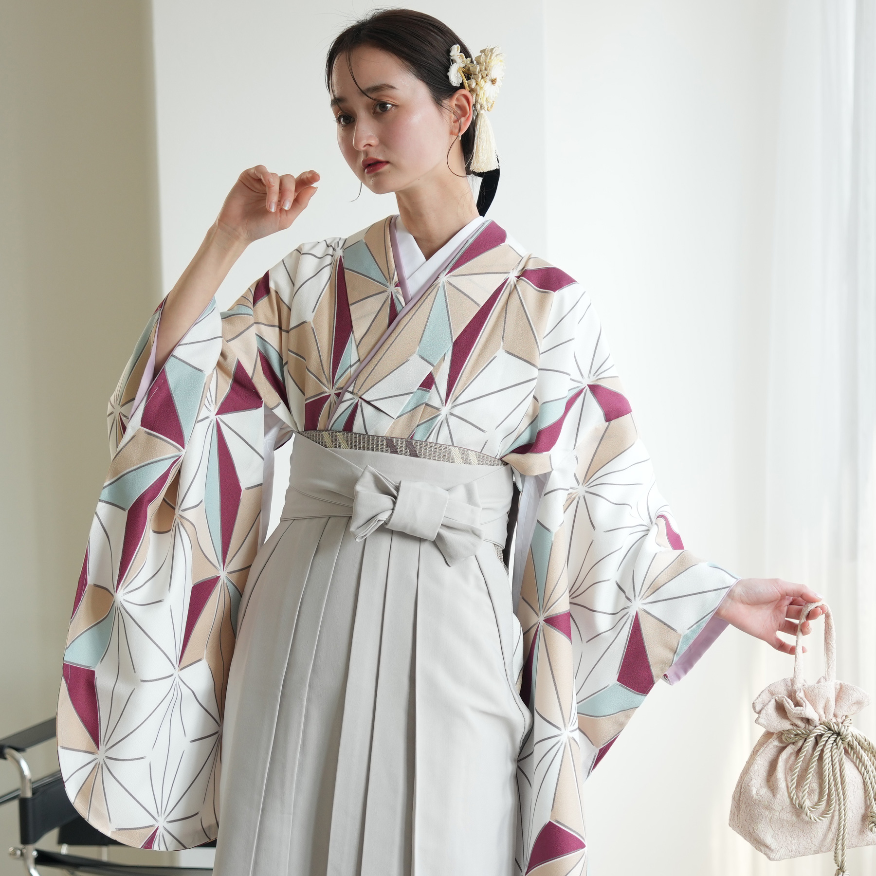 袴 レンタル 卒業式 2尺袖着物 17点セット ひよこ商店 古典柄 レトロ