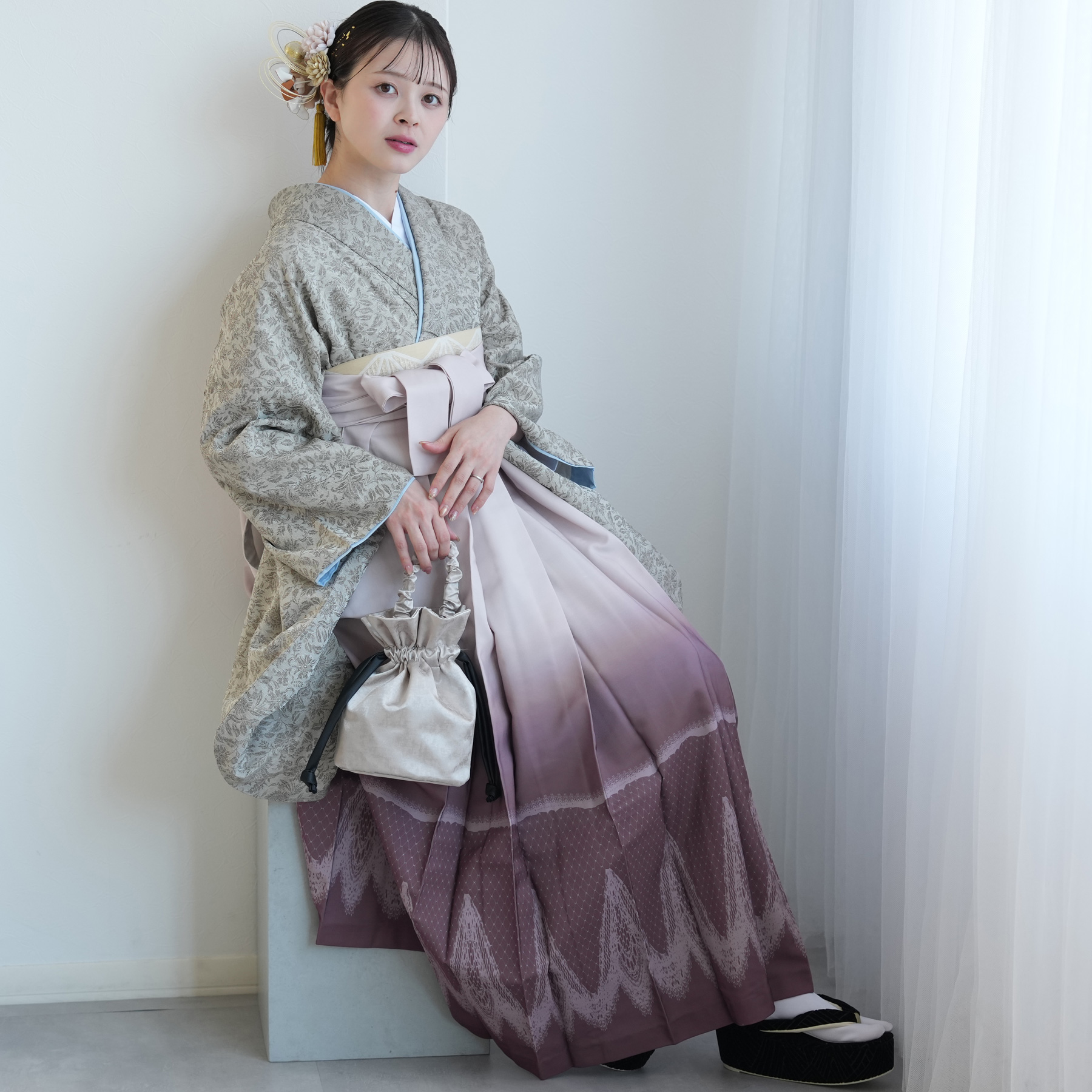 袴 レンタル 卒業式 二尺袖着物 17点セット ニコアンティーク レトロ