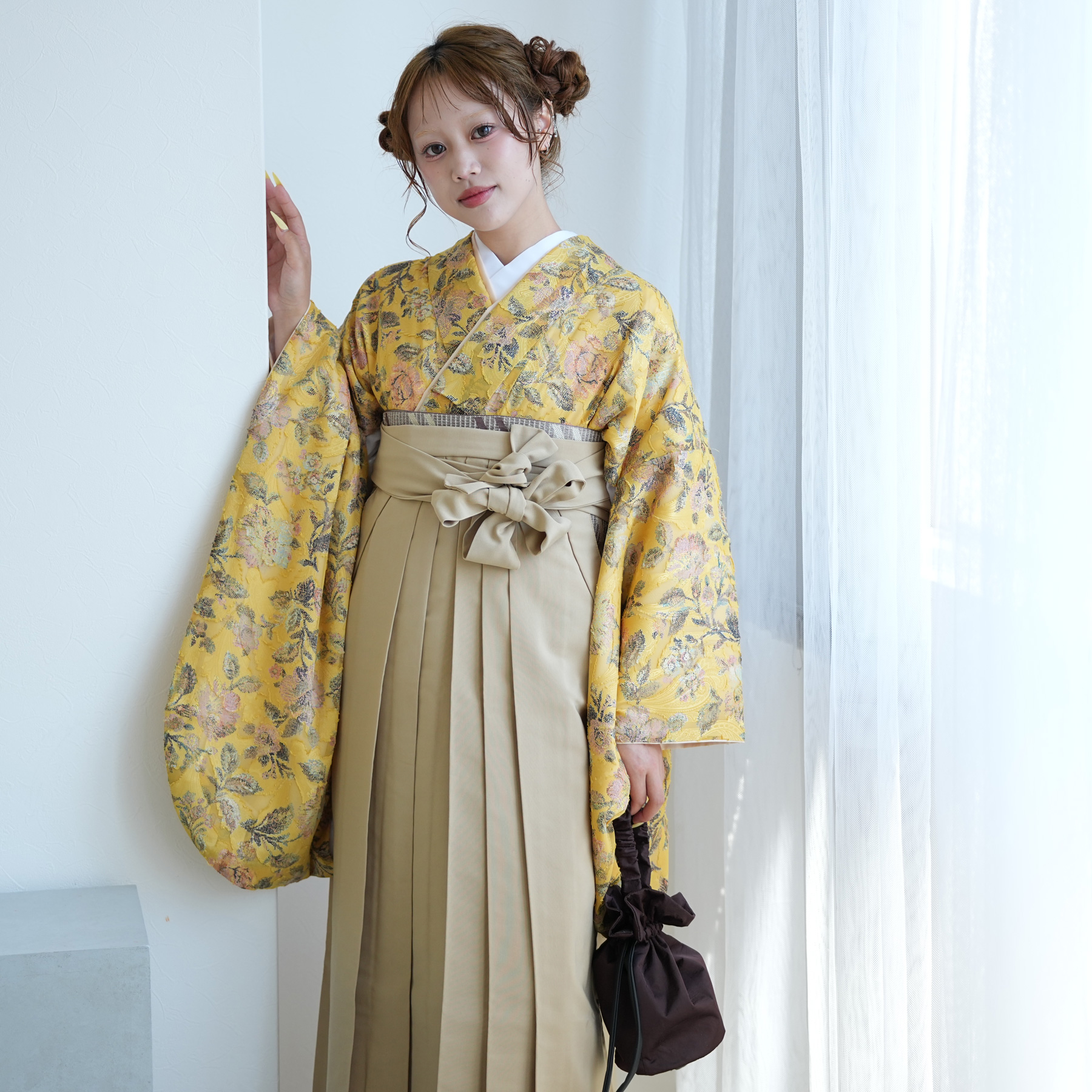 2尺袖 ブランド ポリエステル着物 ジャパンスタイル 金彩 袴用 袴 レンタル 卒業式 2尺袖着物 17点セット utatane レトロ モダン 袴