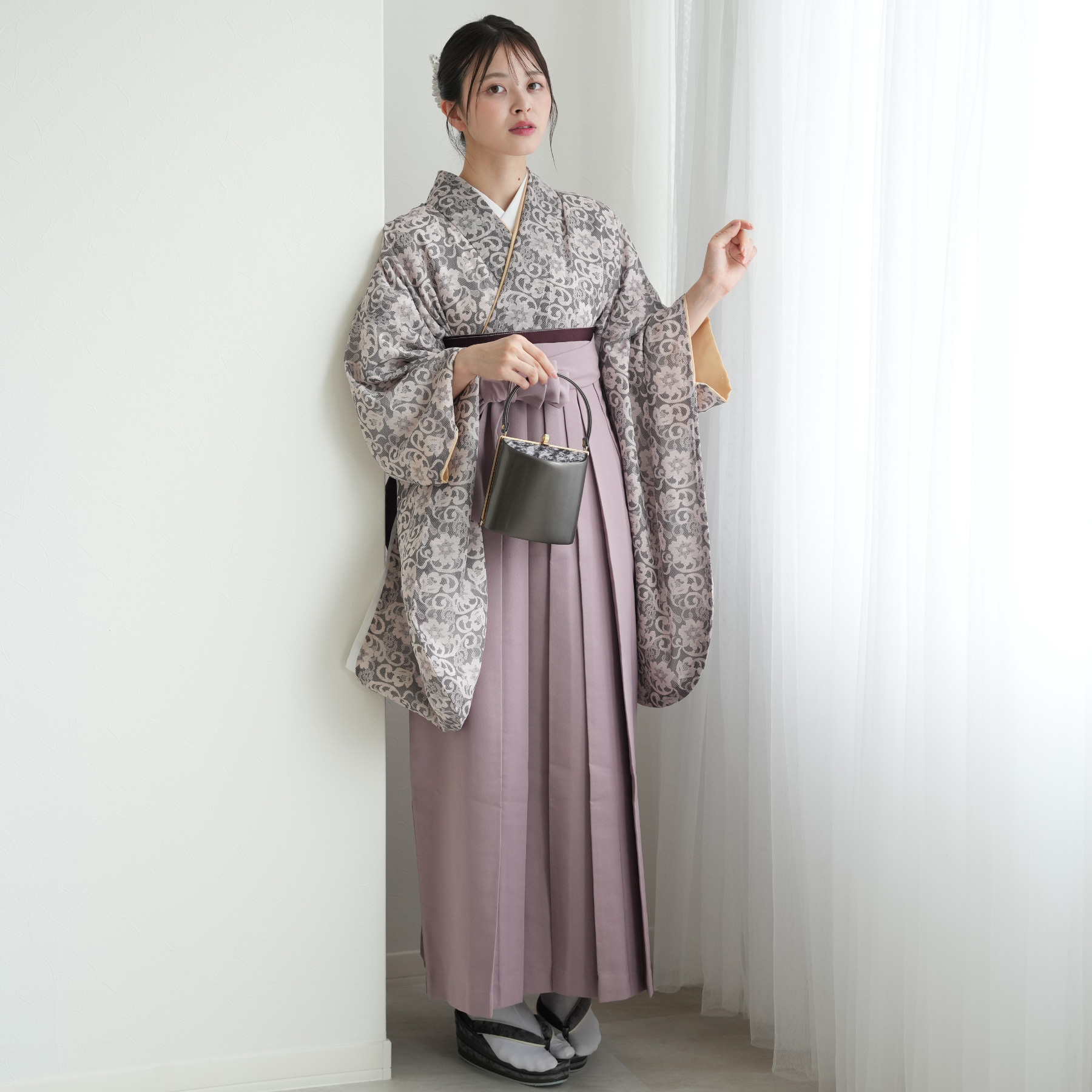 袴 レンタル 卒業式 2尺袖着物 17点セット utatane レトロ モダン 袴