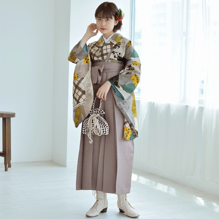 二尺袖袴：モダンアンテナG885 朱色 花矢絣鹿の子│ 袴レンタル