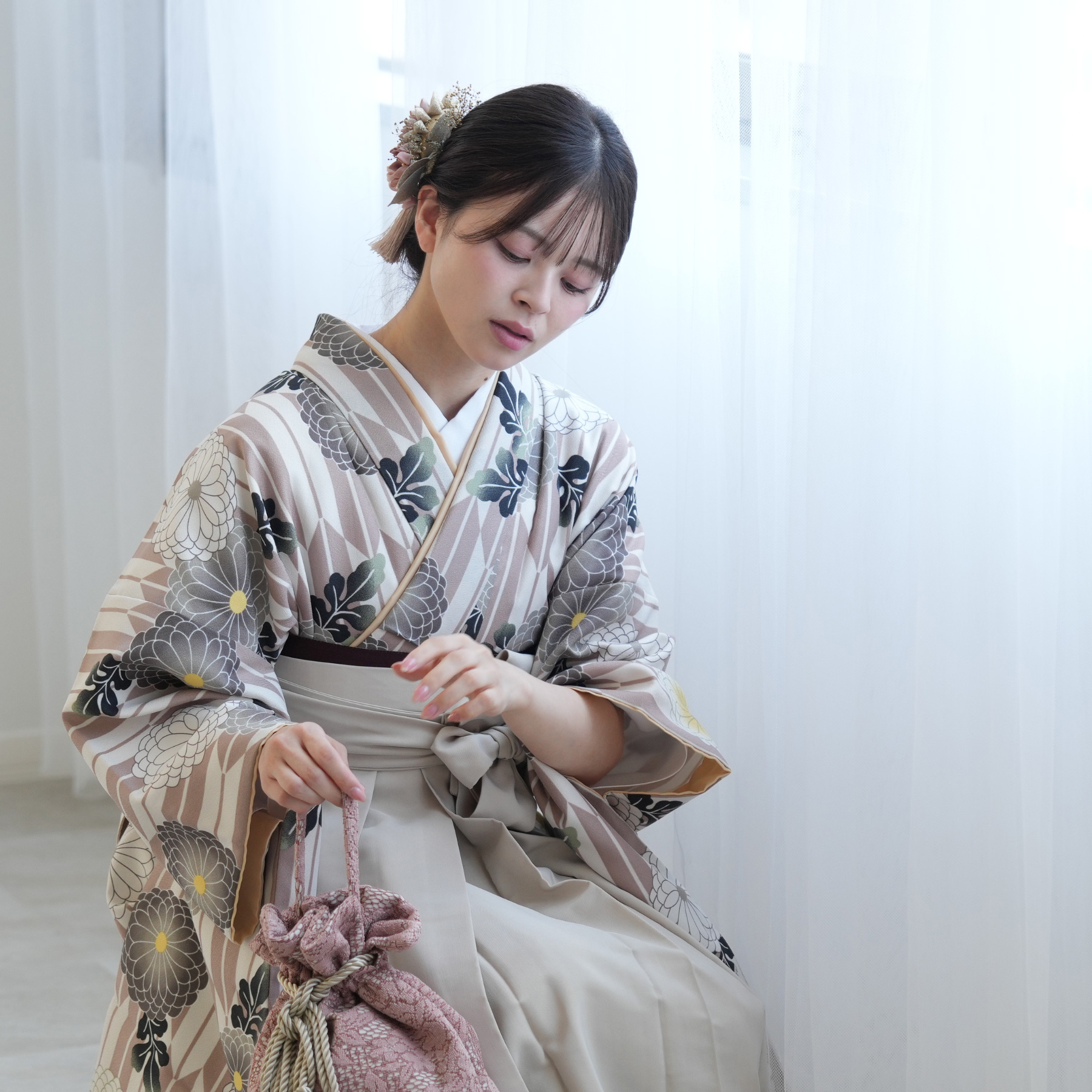 袴 レンタル 卒業式 2尺袖着物 17点セット ニコアンティーク 古典柄 