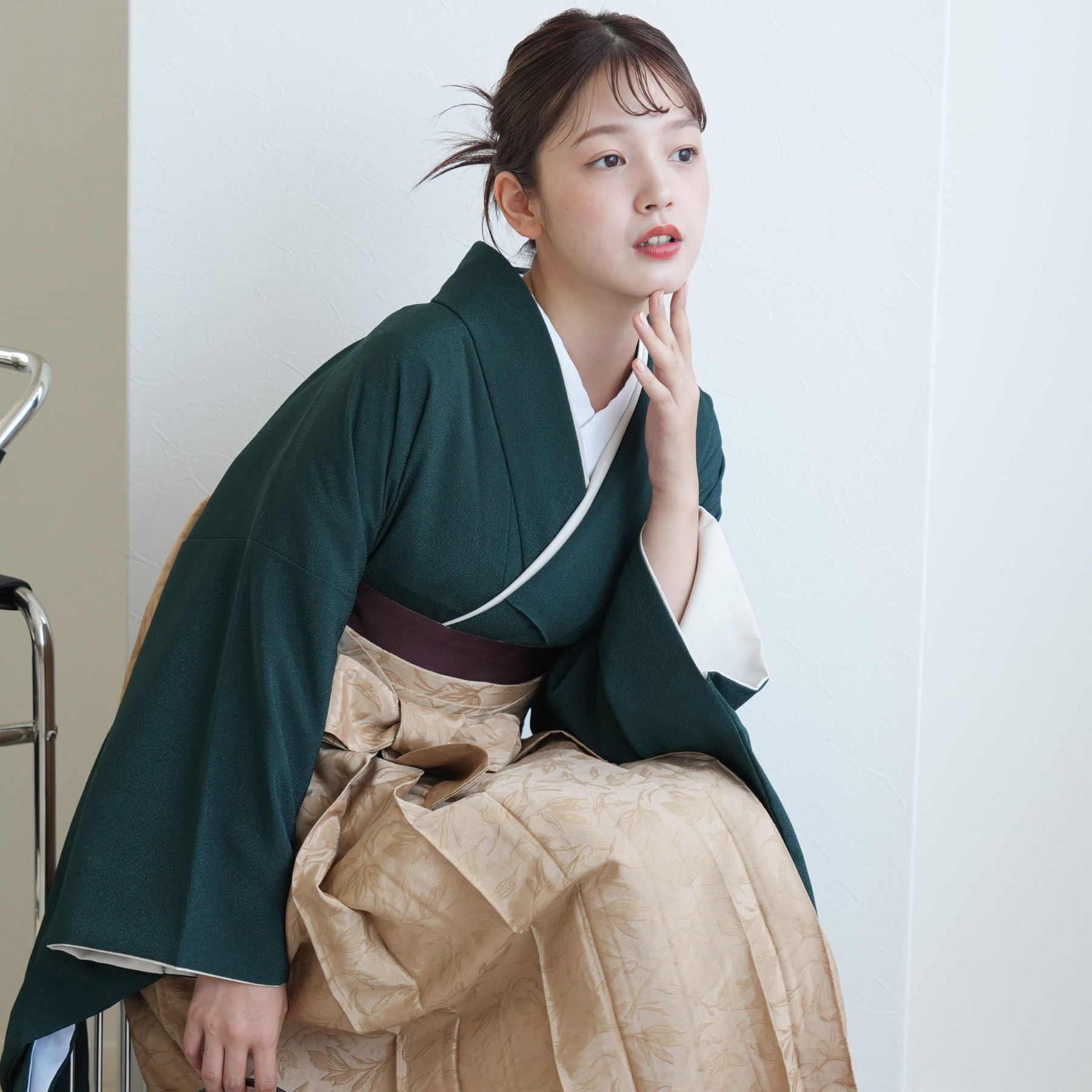 二尺袖 着物 袴 フルセット ショート丈 緑系 袴変更可能 NO36184 二尺袖 着物 袴フルセット From KYOTO 着物丈は着付けし易いショート丈