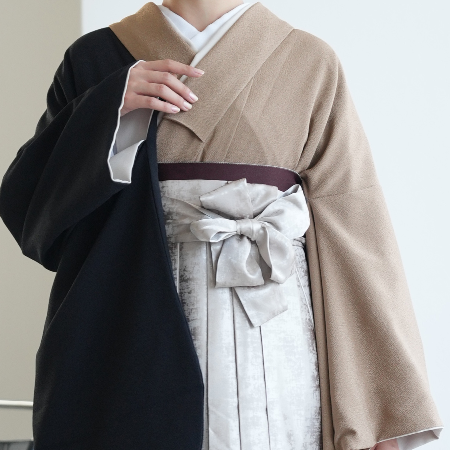 utatane 袴セット ベージュ・ダークブラウン 袴 レンタル 卒業式 二尺袖着物 17点セット utatane 袴セット 大学生