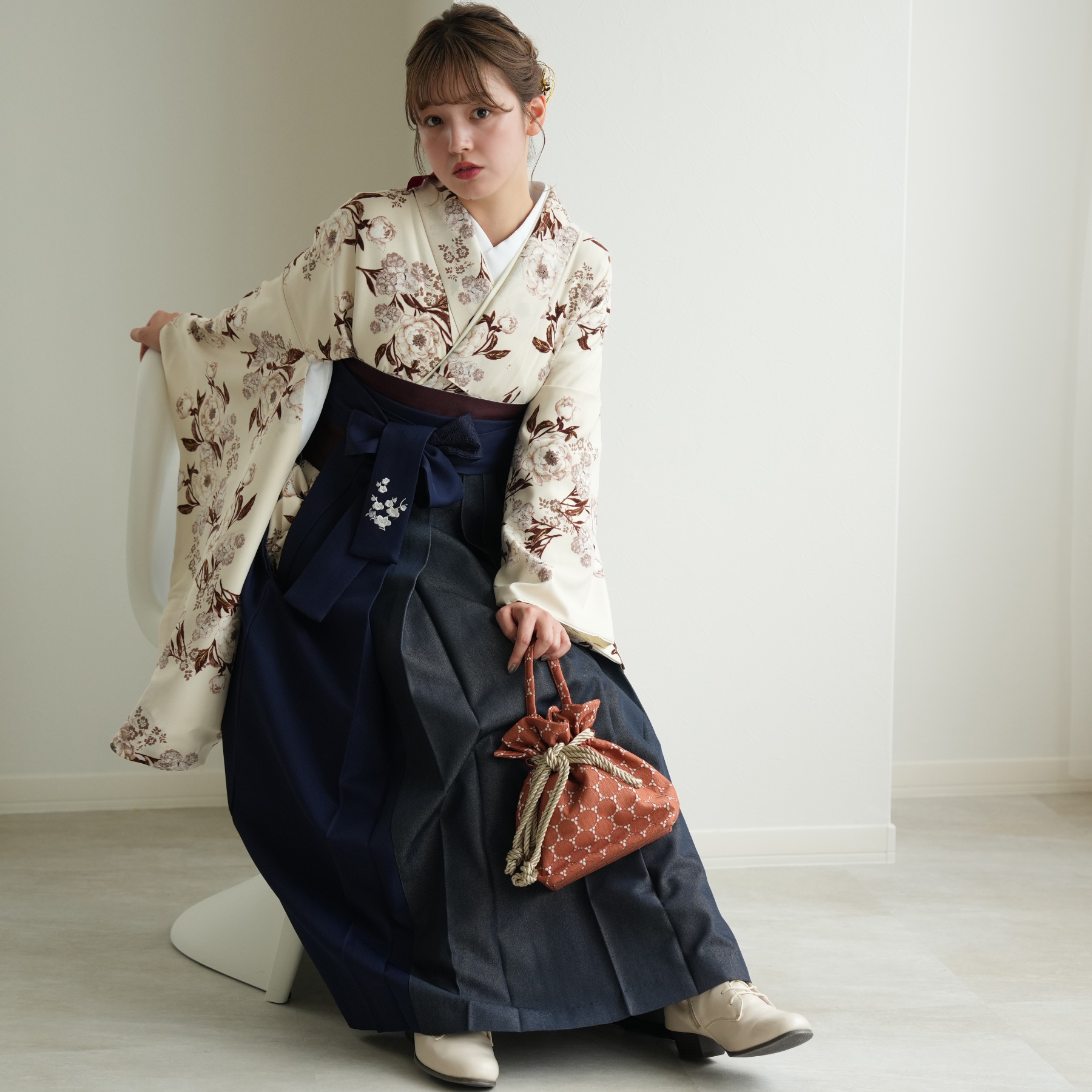 Heather 袴 レンタル 卒業式 17点セット オフホワイトに咲く Heather 袴 レンタル 卒業式 17点セット オフホワイトに咲く