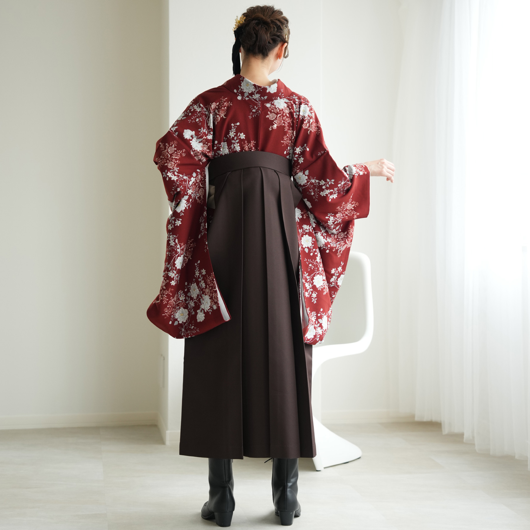 Heather 袴 レンタル 卒業式 17点セット 赤茶色にバラ 日本製 赤