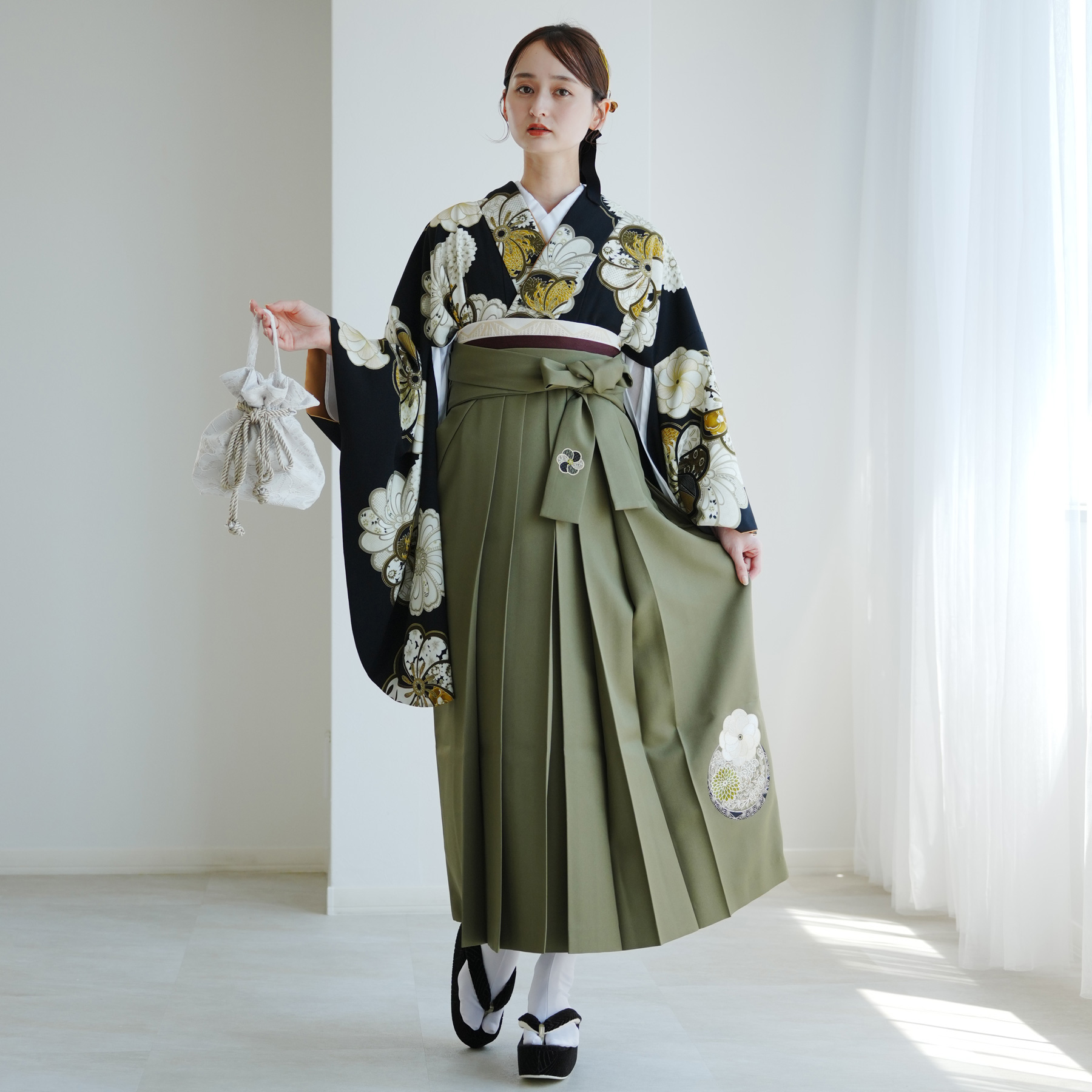 袴 レンタル 卒業式 JAPAN STYLE×中村里砂 17点セット 黒地に