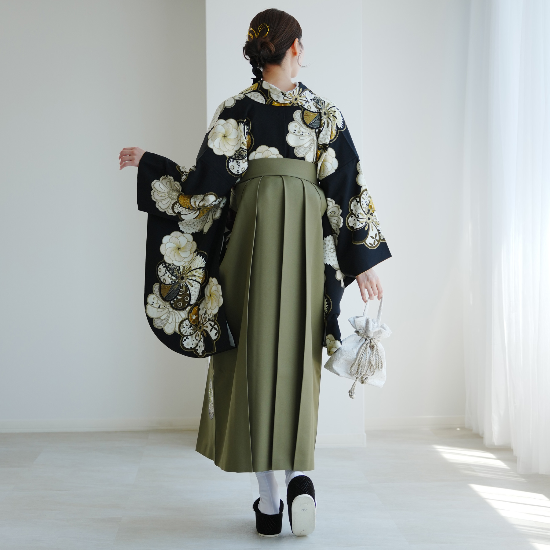 袴 レンタル 卒業式 JAPAN STYLE×中村里砂 17点セット 黒地にレトロ