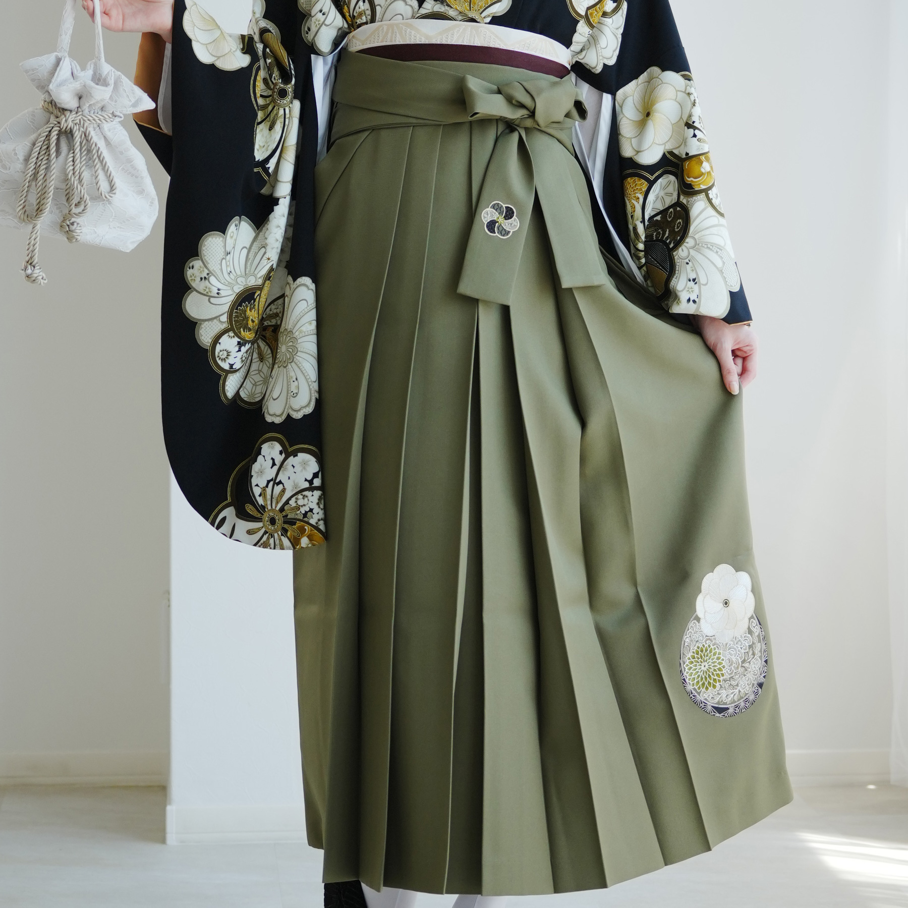 袴 レンタル 卒業式 JAPAN STYLE×中村里砂 17点セット 黒地にレトロ