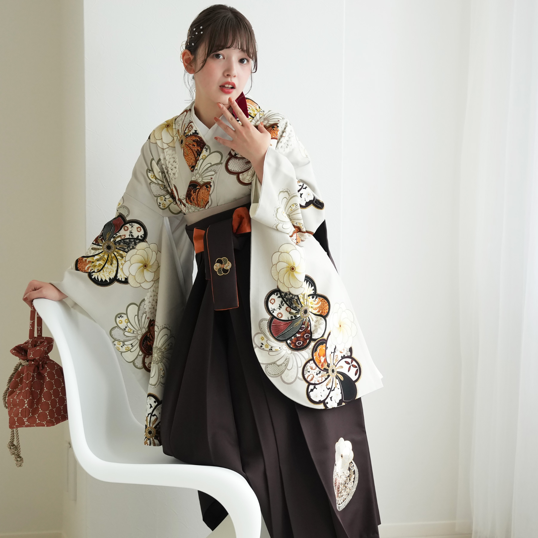 訪問着 レンタル おしゃれ 20点 フルセット 正絹 着物 花 茶系 コプト