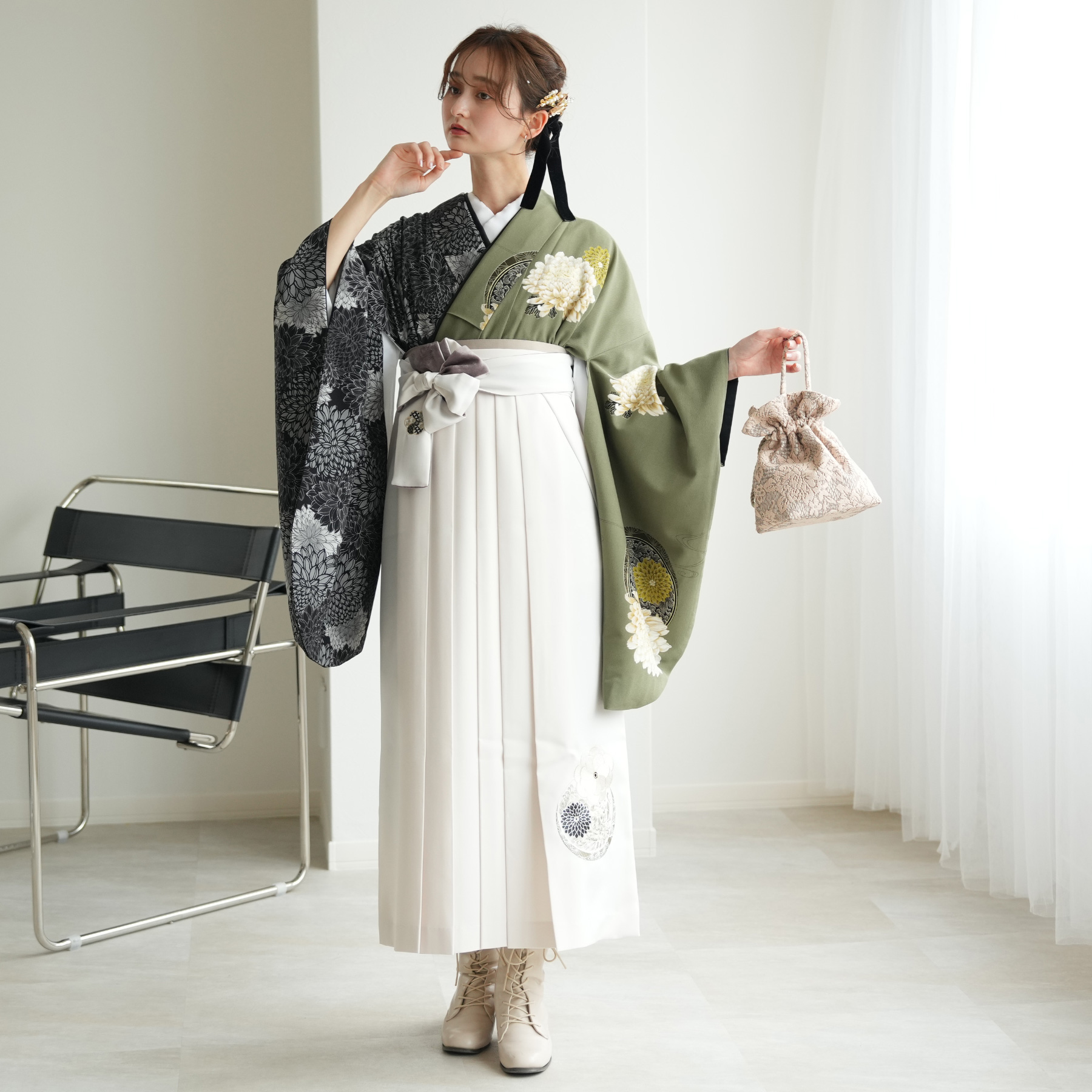 袴 レンタル 卒業式 JAPAN STYLE×中村里砂 17点セット 片身替わり