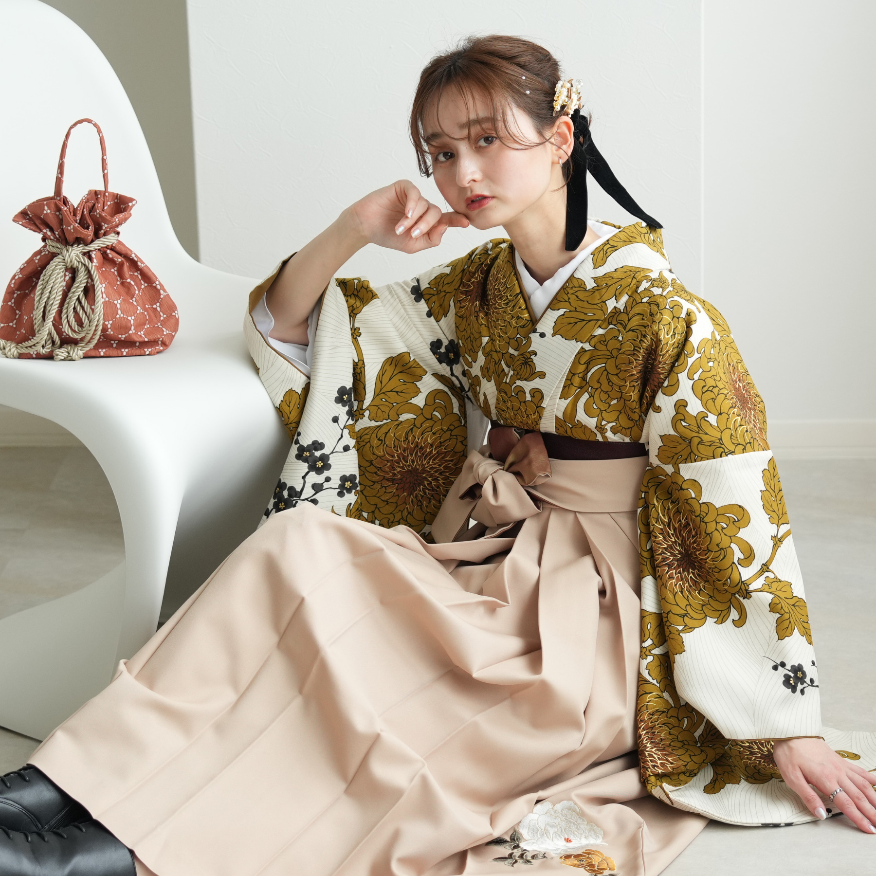 袴 レンタル 卒業式 そしてゆめ 17点セット 黄色の古典糸目乱菊 日本製