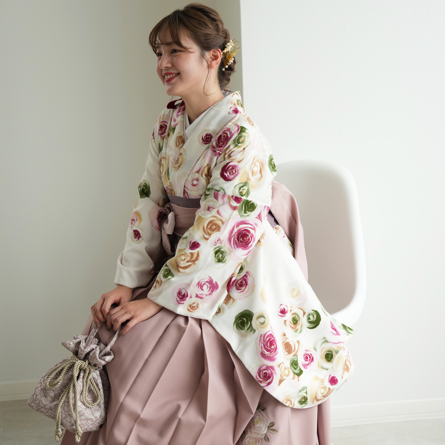 袴 レンタル 卒業式 玉城ティナ×紅一点 17点セット 白地にピンクの巻き