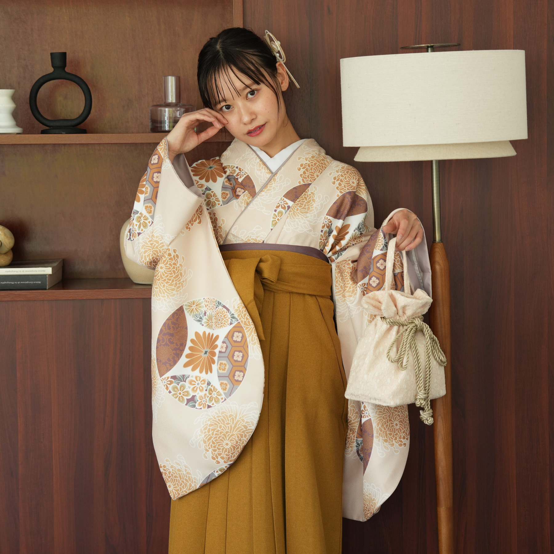 袴 レンタル 卒業式 ひよこ商店 17点セット エクリュ七宝 二尺袖着物