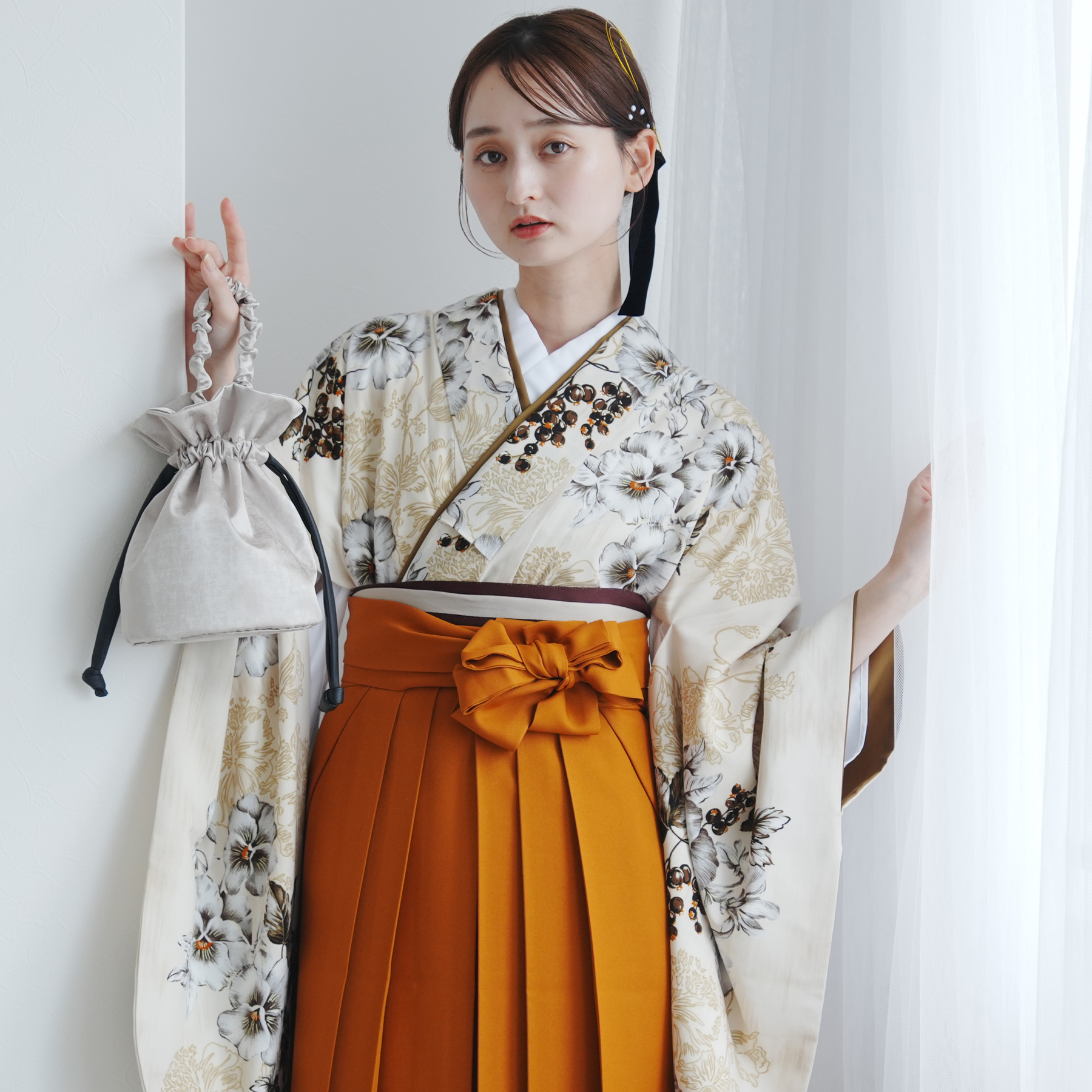 袴 レンタル 卒業式 JILLSTUART 17点セット ベージュに咲くパンジー 二