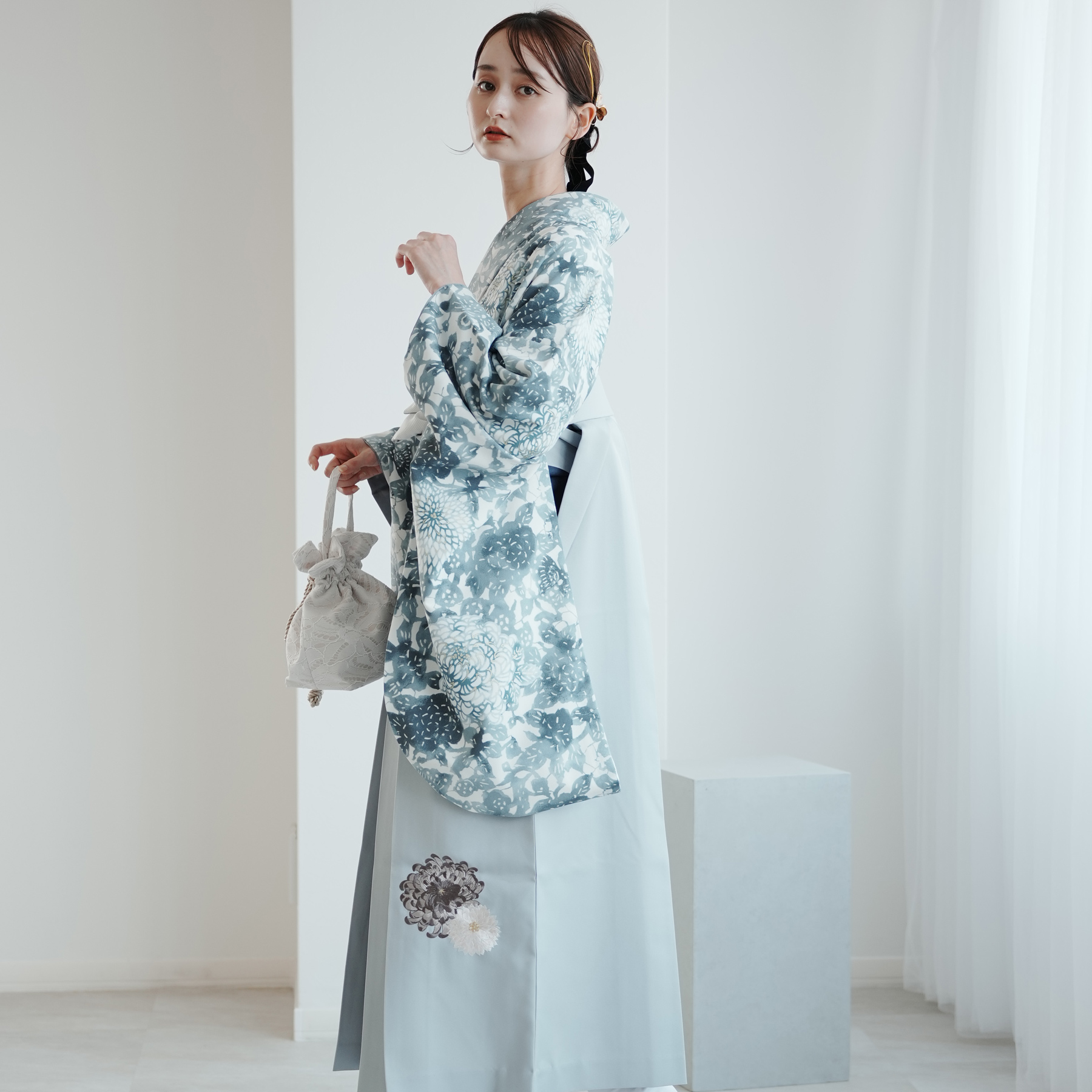 袴 レンタル 卒業式 玉城ティナ×紅一点 17点セット ブルーグレーの菊