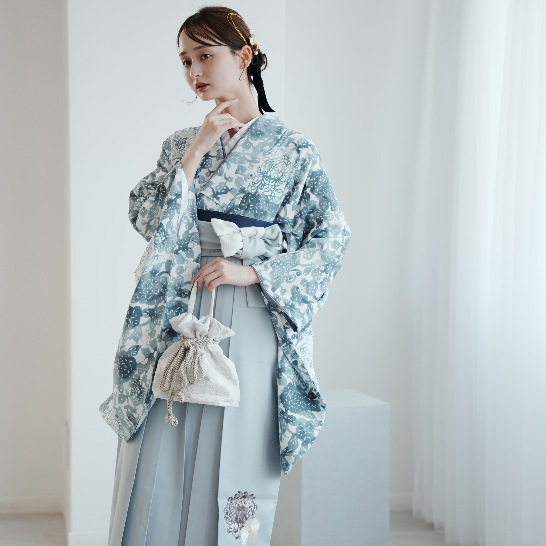 袴 レンタル 卒業式 玉城ティナ×紅一点 17点セット ブルーグレーの菊