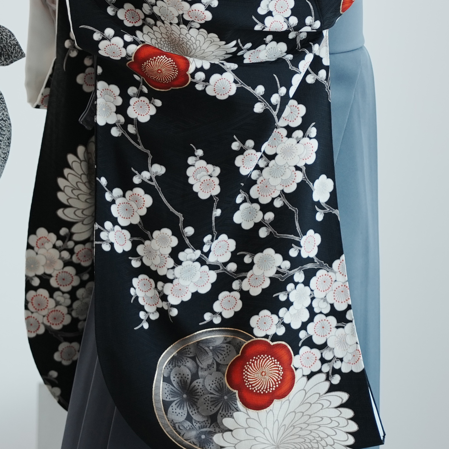 袴 レンタル 卒業式 九重 17点セット 梅に菊・黒 日本製 二尺袖着物 