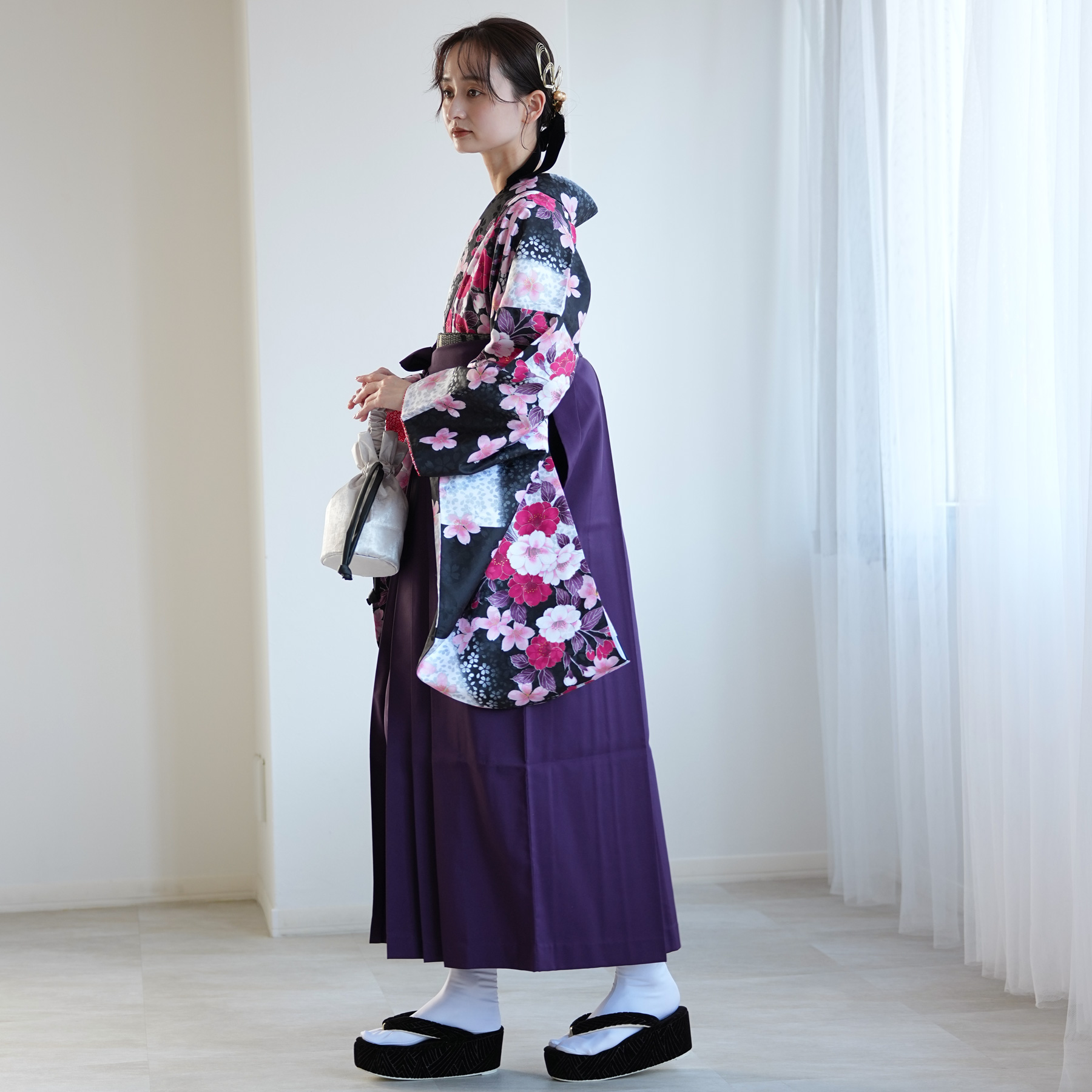着物袴フルセット チュールローズ 半身仕立て ショート丈 黒×白 袴変更可能 楽天市場】【レンタル】卒業式 袴 レンタル 女 フルセット 女性 袴