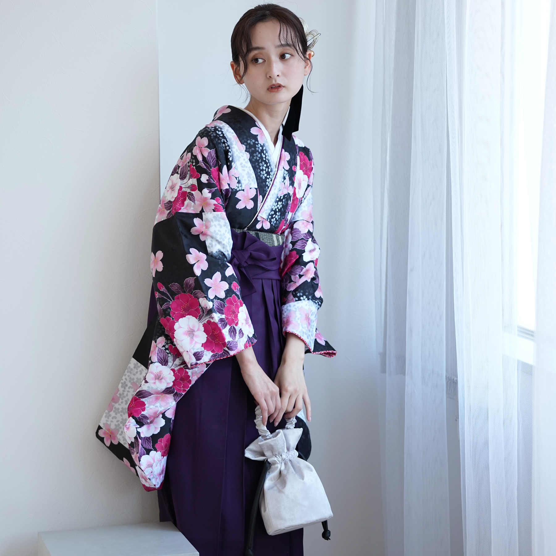二尺袖 着物 袴 フルセット 百花繚乱 ピンク 袴変更可能 NO36096 袴 セット 女性 4点セット「二尺袖：牡丹に菊 パールピンク＋袴