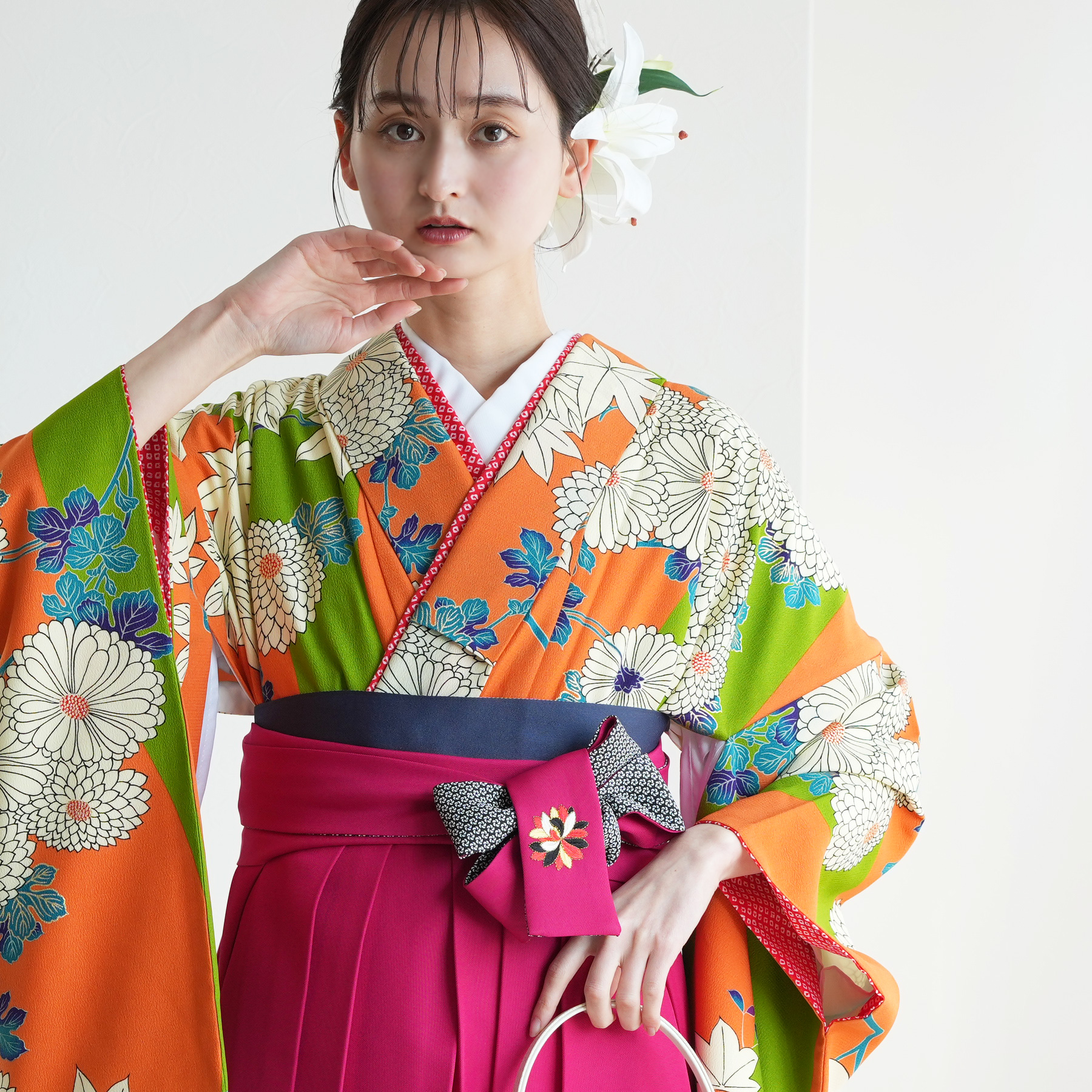袴 レンタル 卒業式 2尺袖着物 17点セット 九重 古典 レトロ モダン 袴