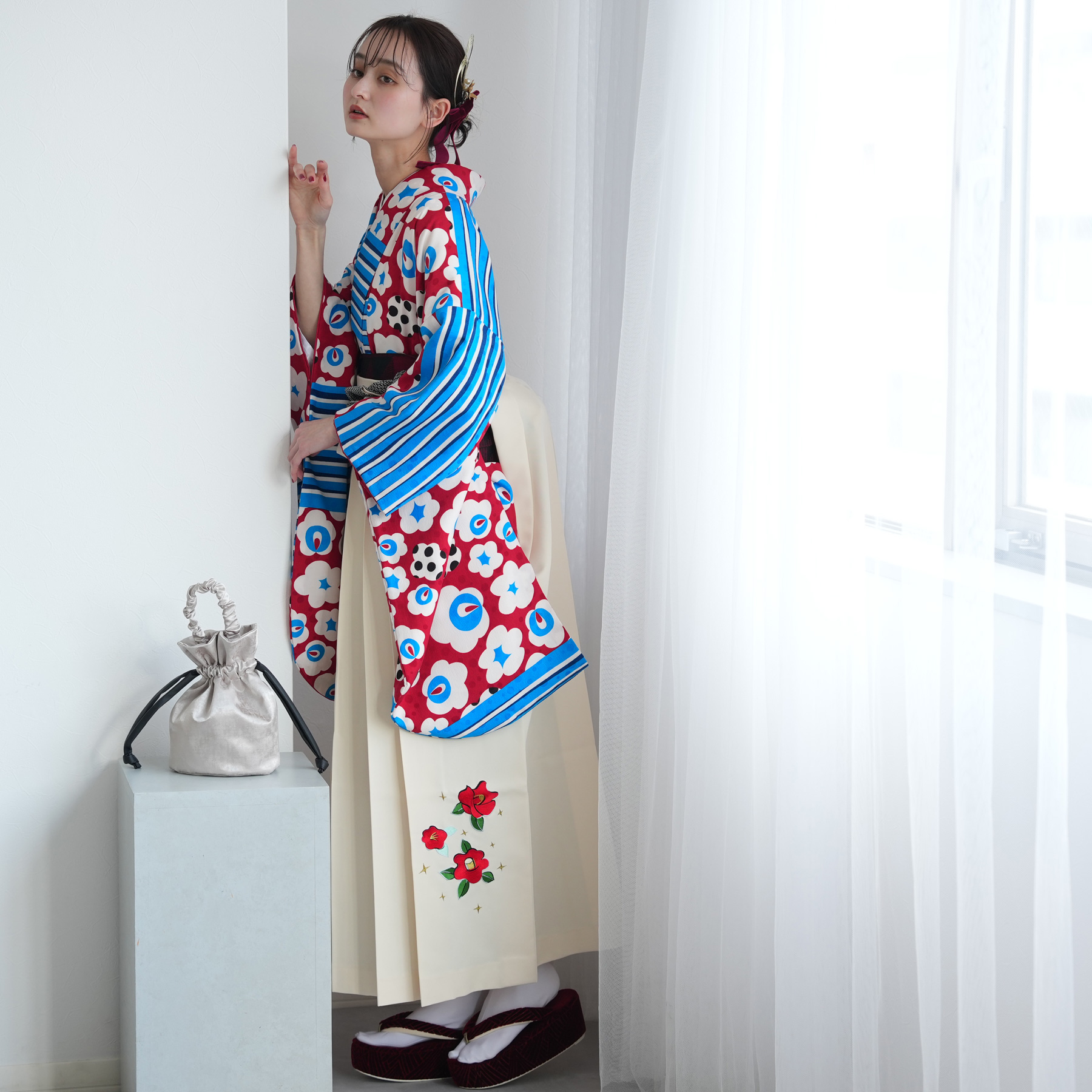 袴 レンタル 卒業式 二尺袖着物 17点セット モダンアンテナ レトロ