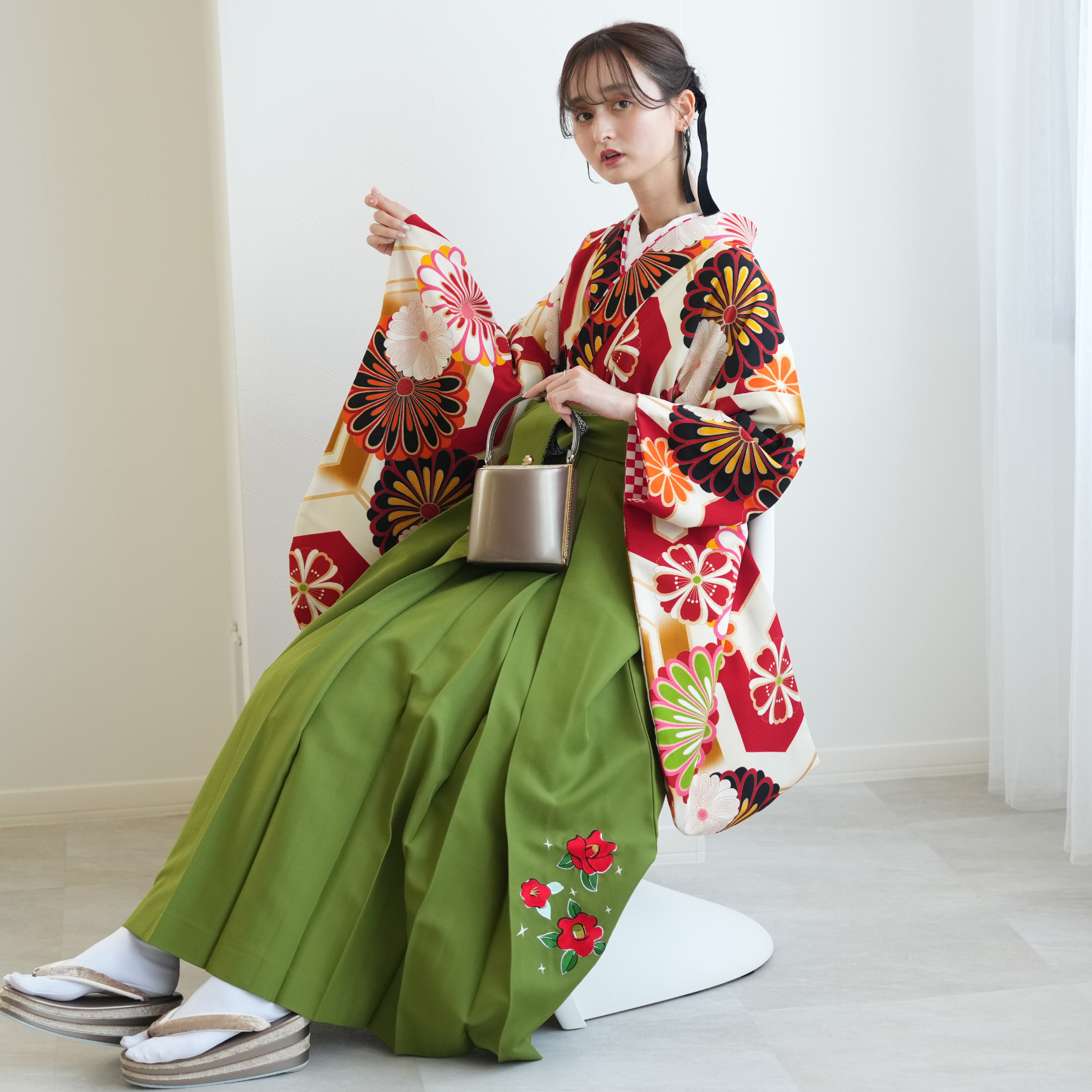 袴 レンタル 卒業式 2尺袖着物 17点セット 古典 レトロ モダン 袴