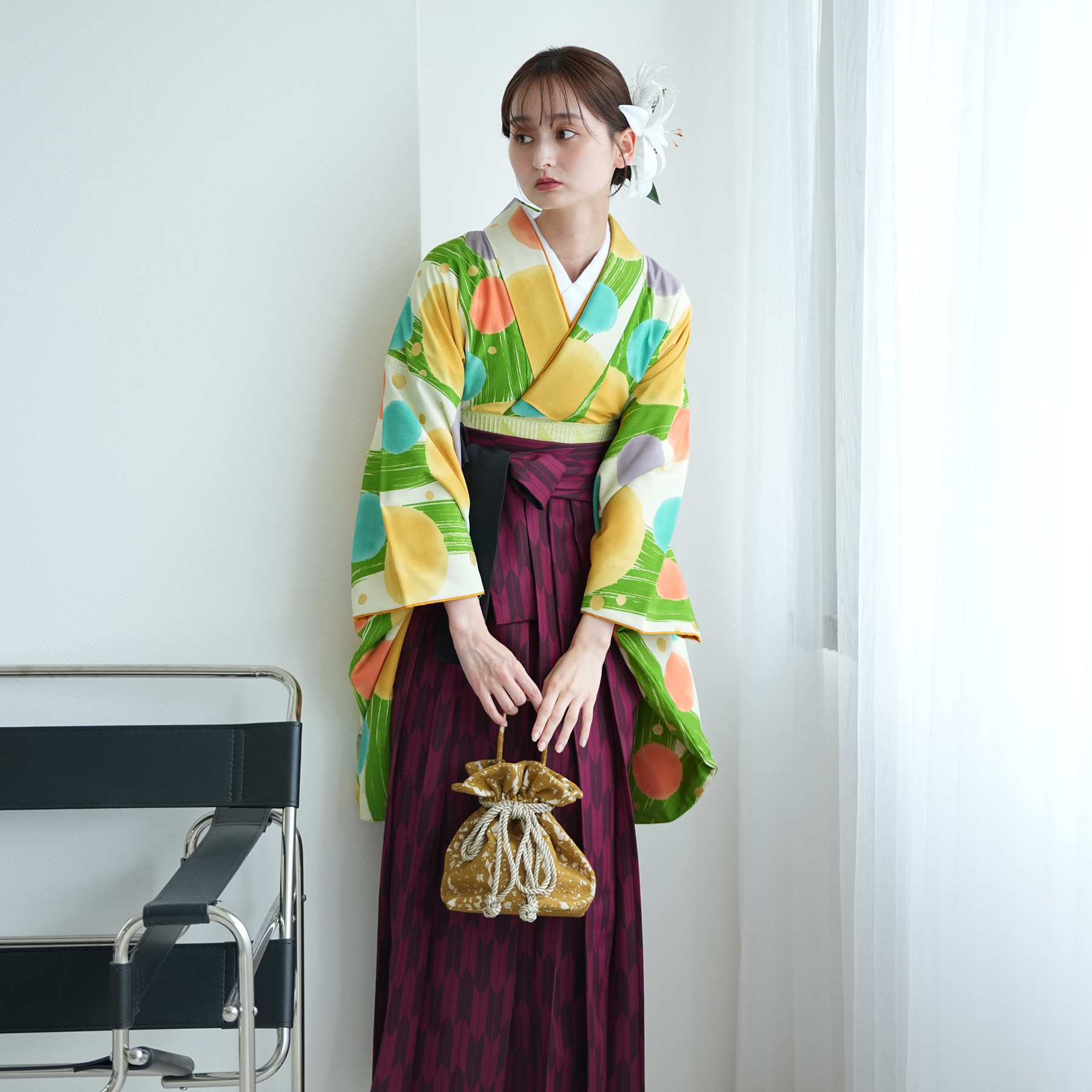 袴 レンタル 卒業式 2尺袖着物 17点セット レトロ モダン 袴セット