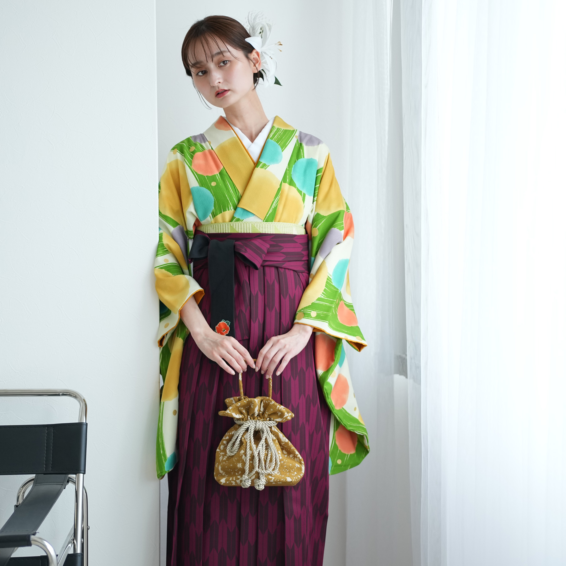 レディース2尺袖着物 袴 17点セット（バリエーションE）