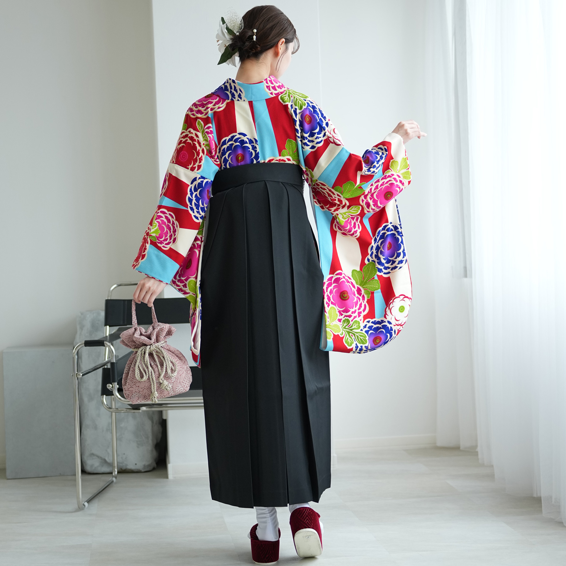 袴 レンタル 卒業式 2尺袖着物 17点セット レトロ モダン 袴セット 菊