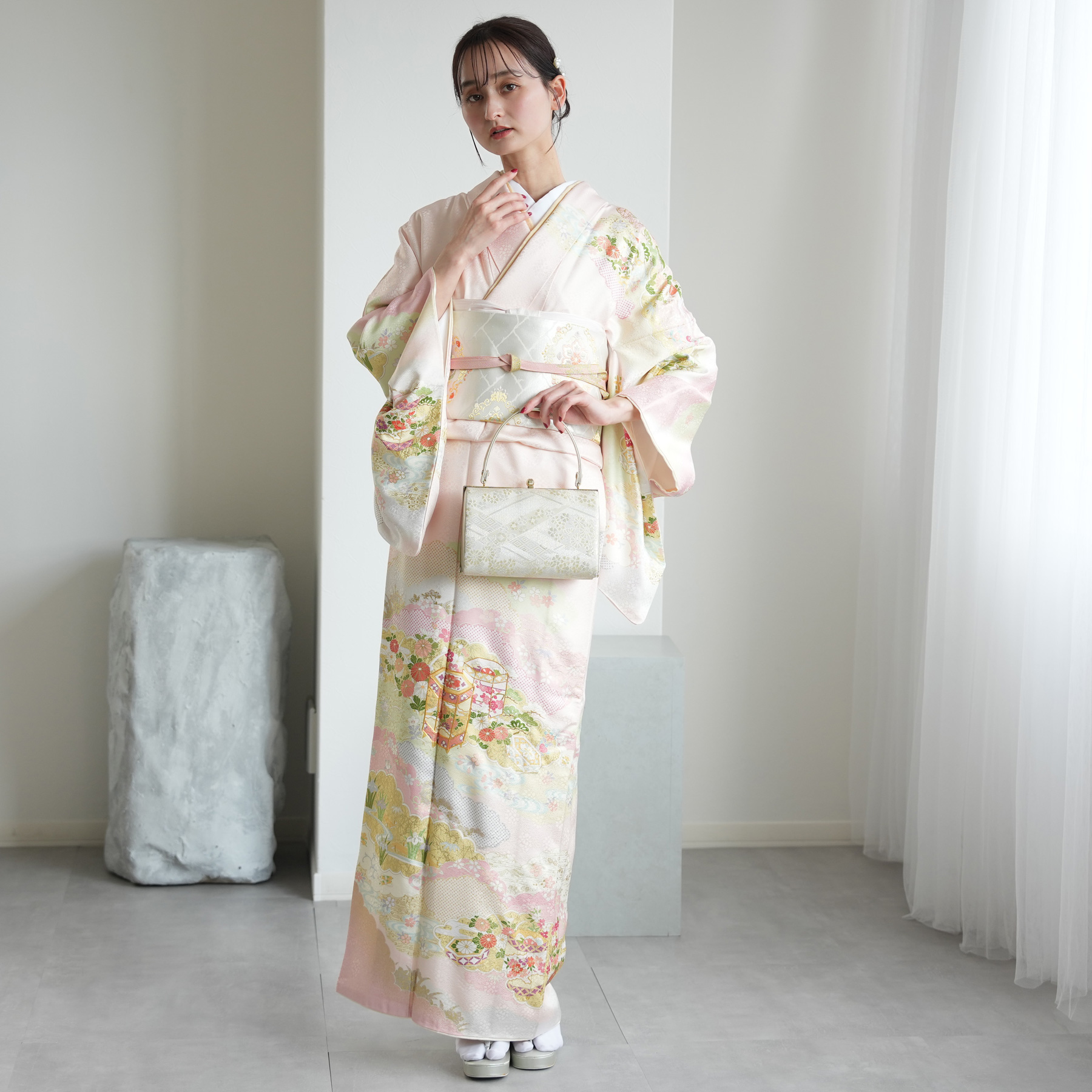 訪問着 レンタル おしゃれ 20点 フルセット 正絹 着物 花柄 ピンク系