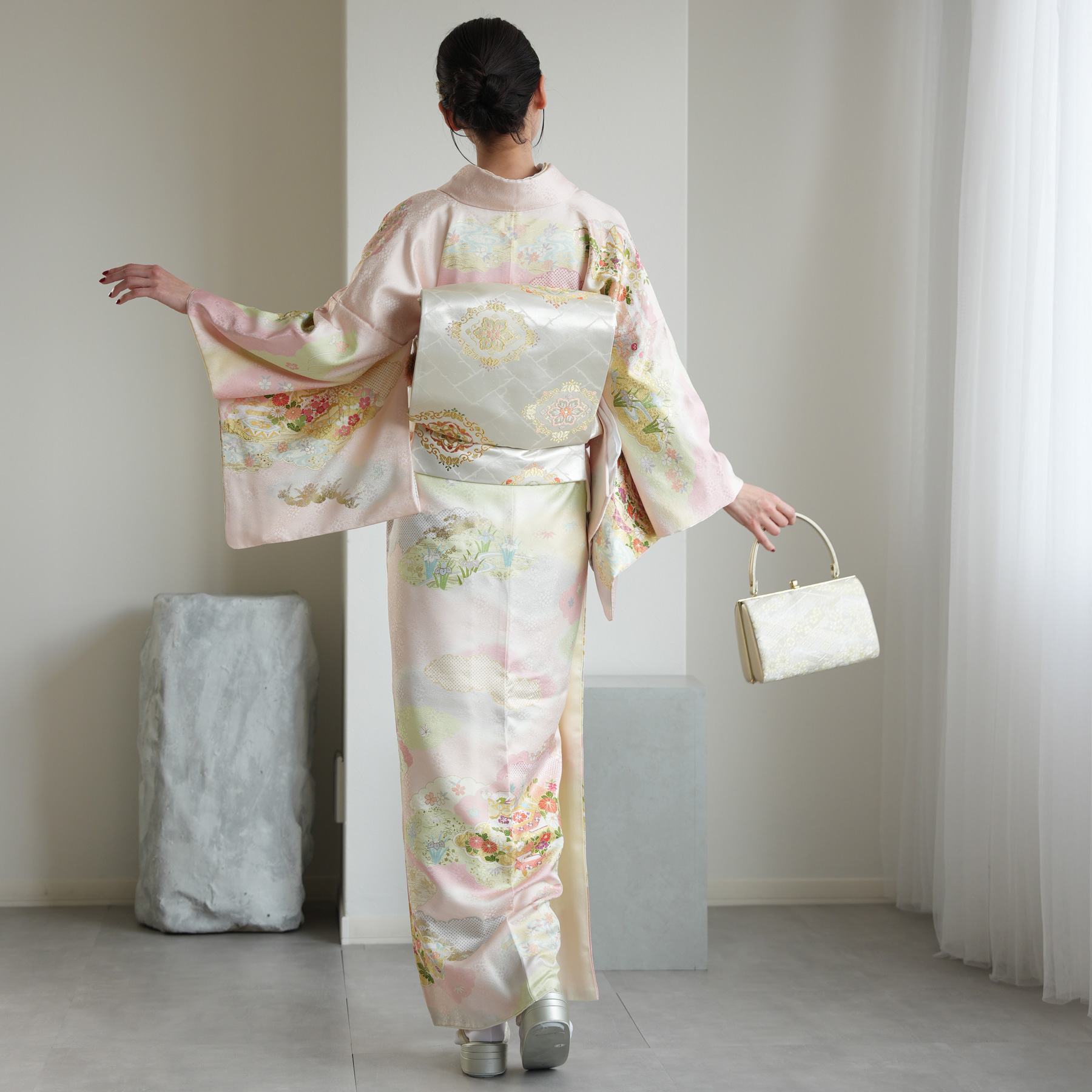 訪問着 レンタル おしゃれ 20点 フルセット 正絹 着物 花柄 ピンク系