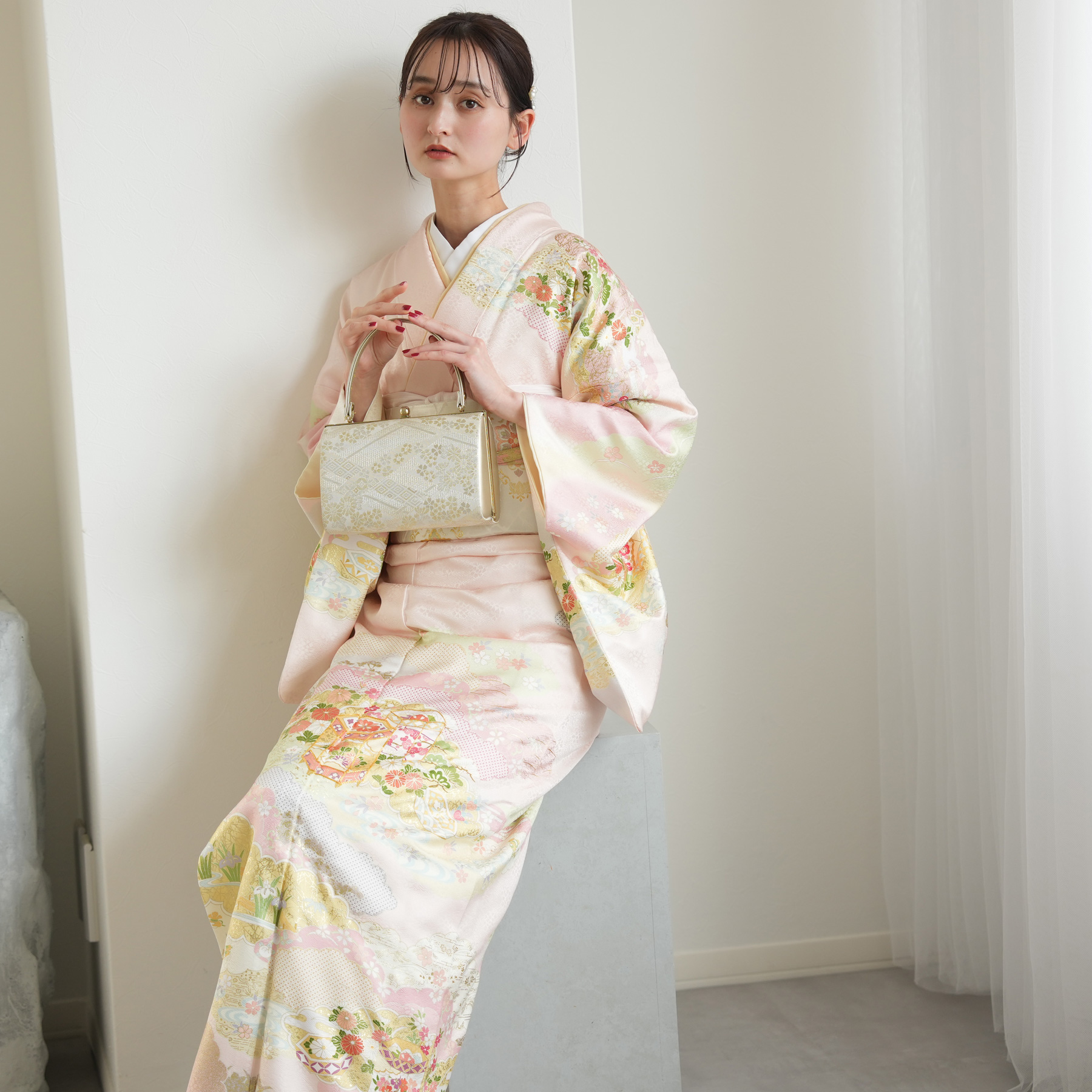 訪問着 レンタル おしゃれ 20点 フルセット 正絹 着物 花柄 ピンク系