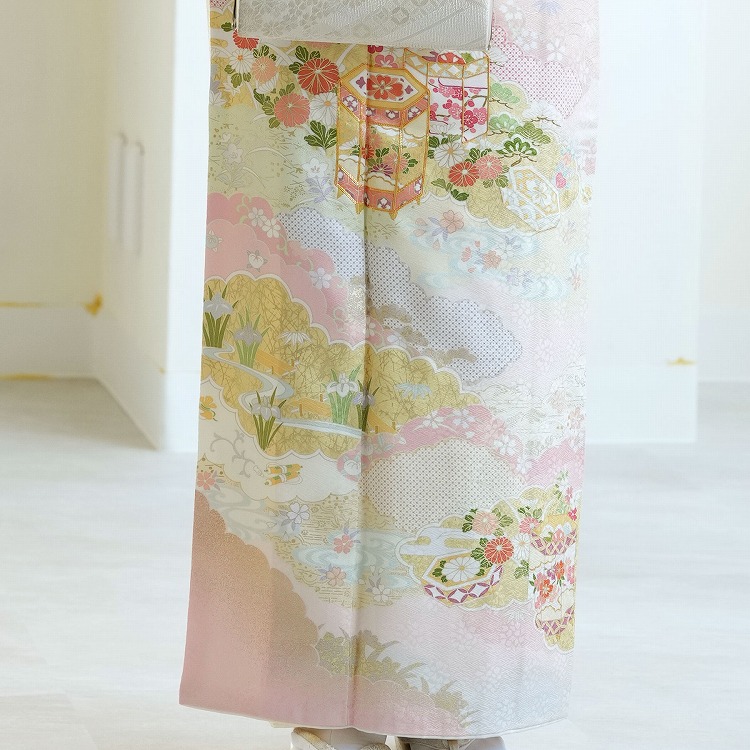 着物　訪問着　フルセット　正絹　淡いピンク　花 結婚式　七五三　E1 楽天市場】【レンタル】 訪問着 レンタル 19点フル