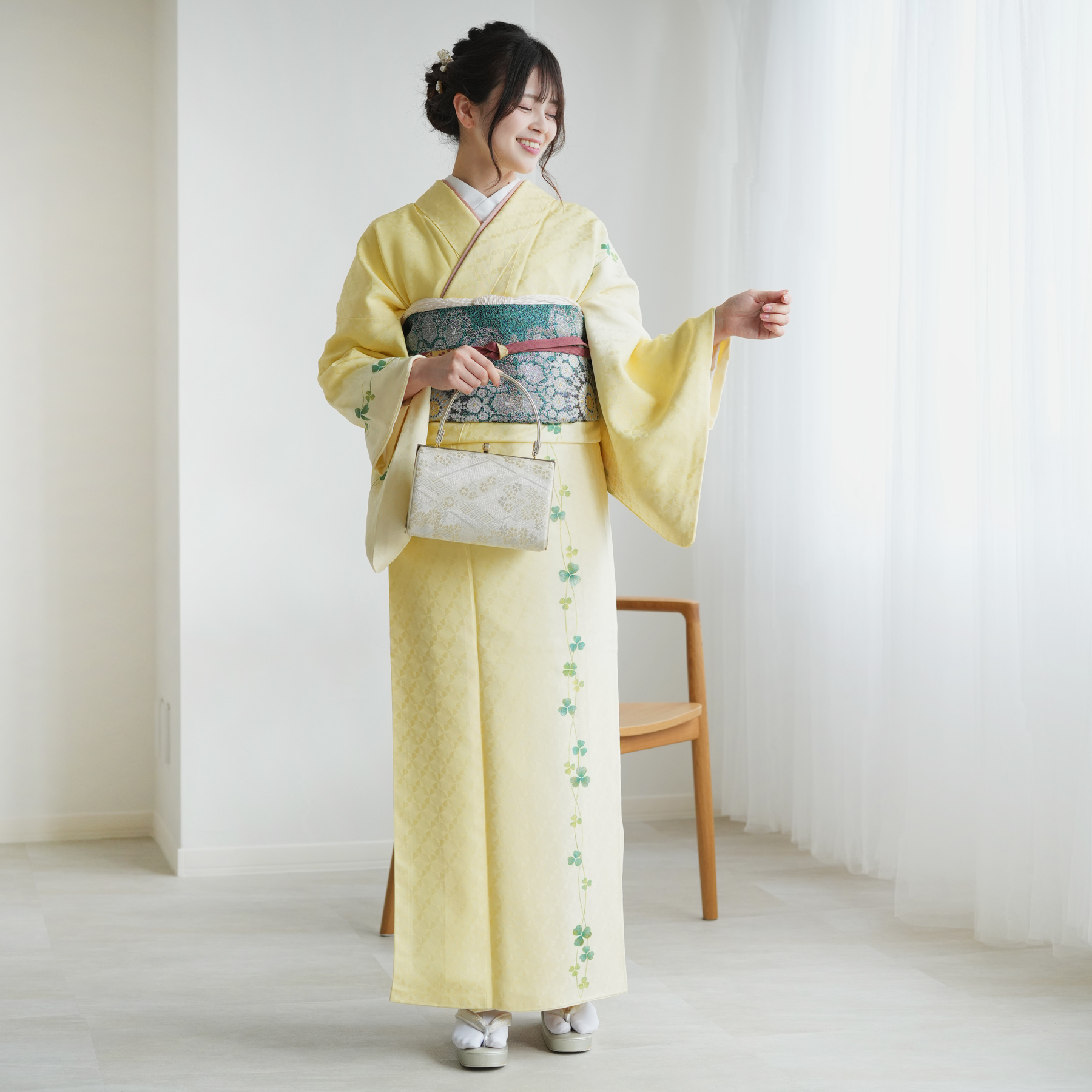 レンタル 訪問着 おしゃれ フルセット 正絹 着物 花柄 黄系 七五三 