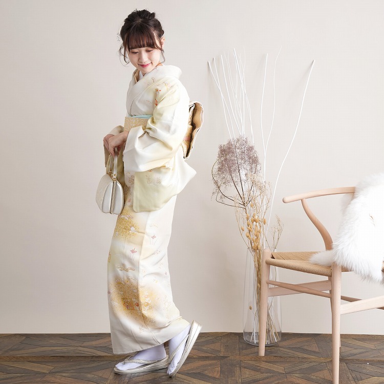 訪問着 レンタル おしゃれ 20点 フルセット 正絹 着物 花柄 黄系