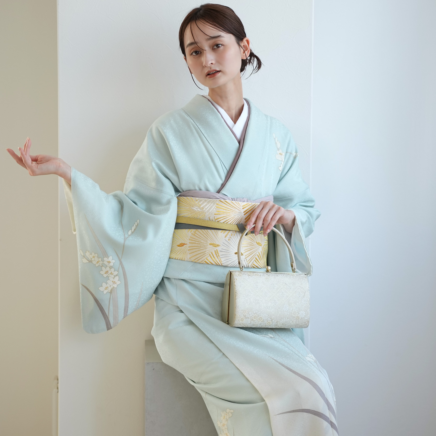 レンタル 訪問着 おしゃれ フルセット 正絹 着物 花柄 水色系 七五三