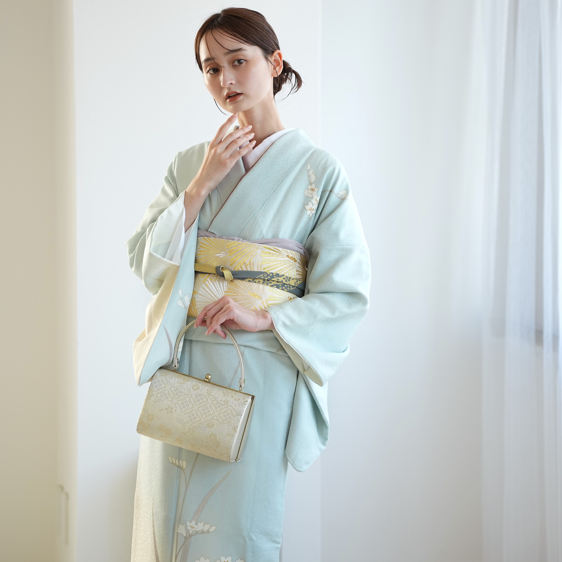 レンタル 訪問着 おしゃれ フルセット 正絹 着物 花柄 水色系 七五三
