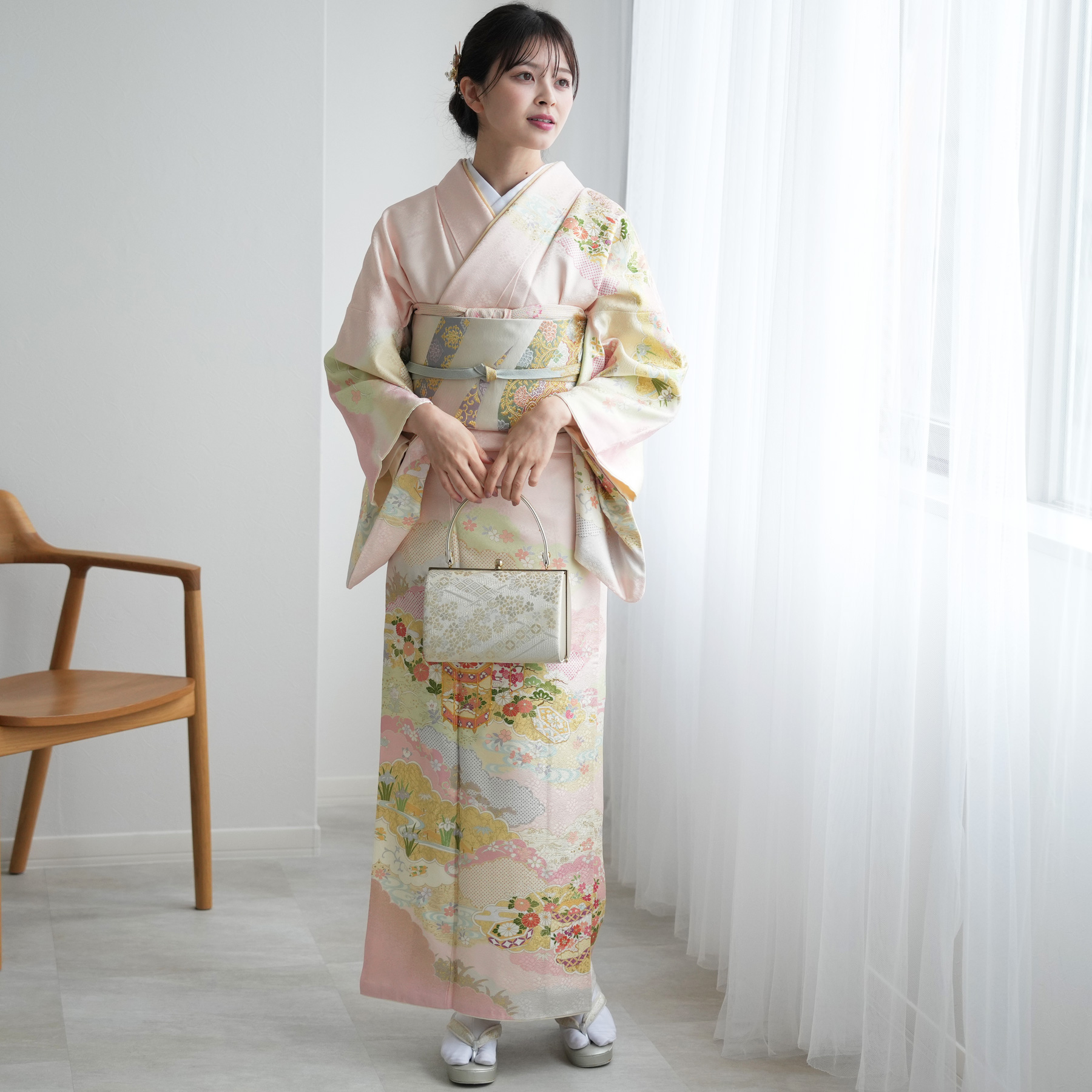 訪問着 レンタル おしゃれ 20点 フルセット 正絹 着物 花柄 ピンク系