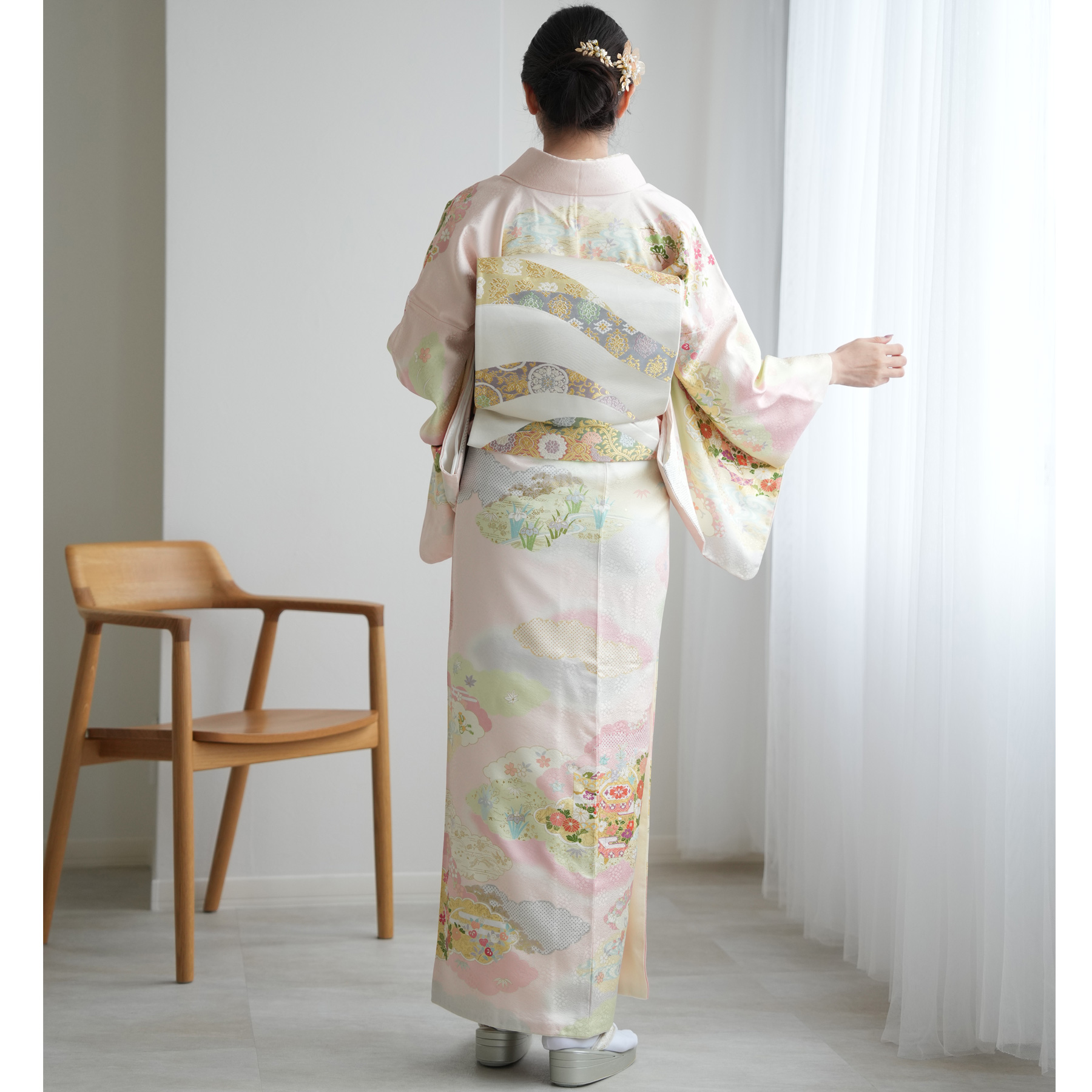 訪問着 レンタル おしゃれ 20点 フルセット 正絹 着物 花柄 ピンク系