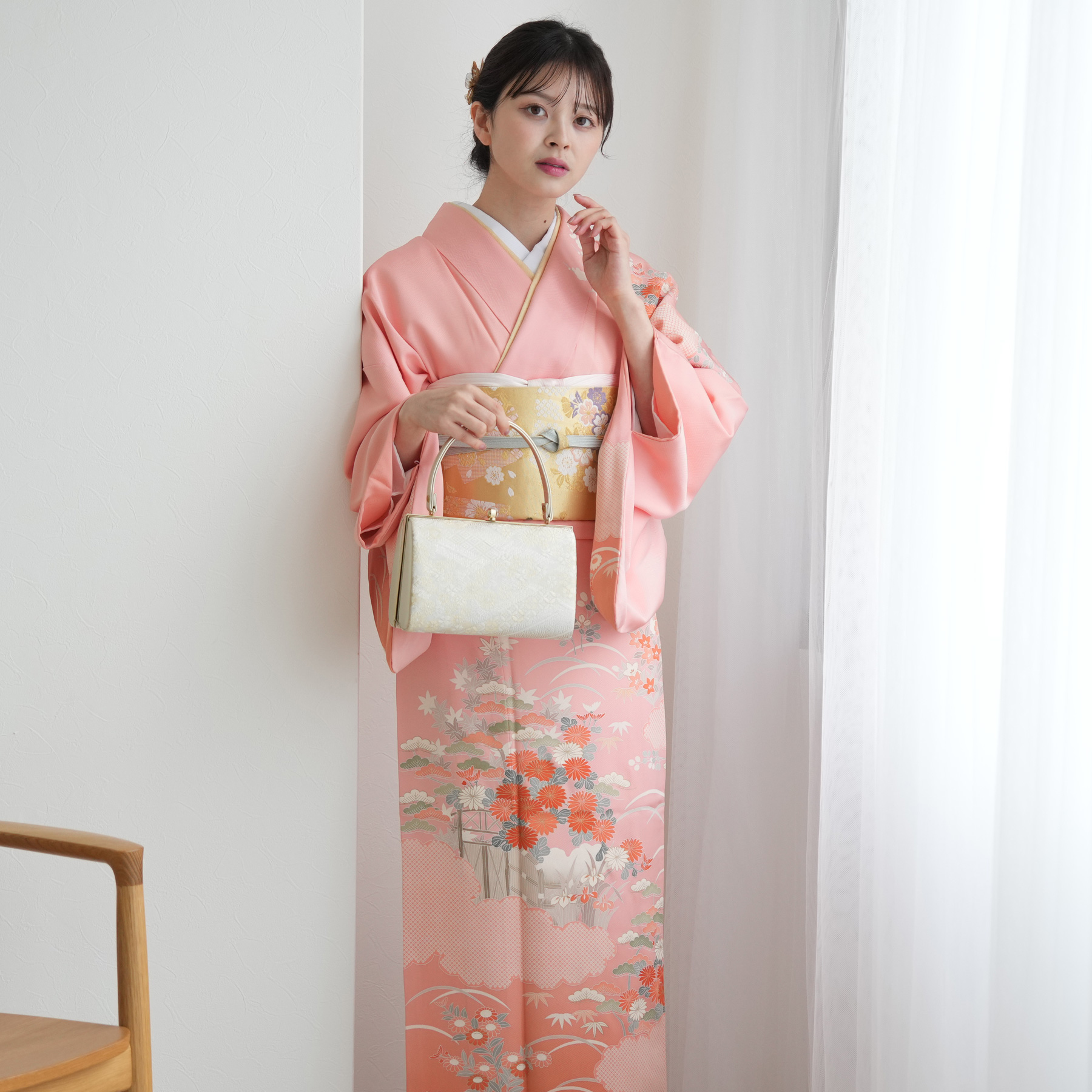 レンタル 訪問着 おしゃれ フルセット 正絹 着物 菊 ピンク系 七五三