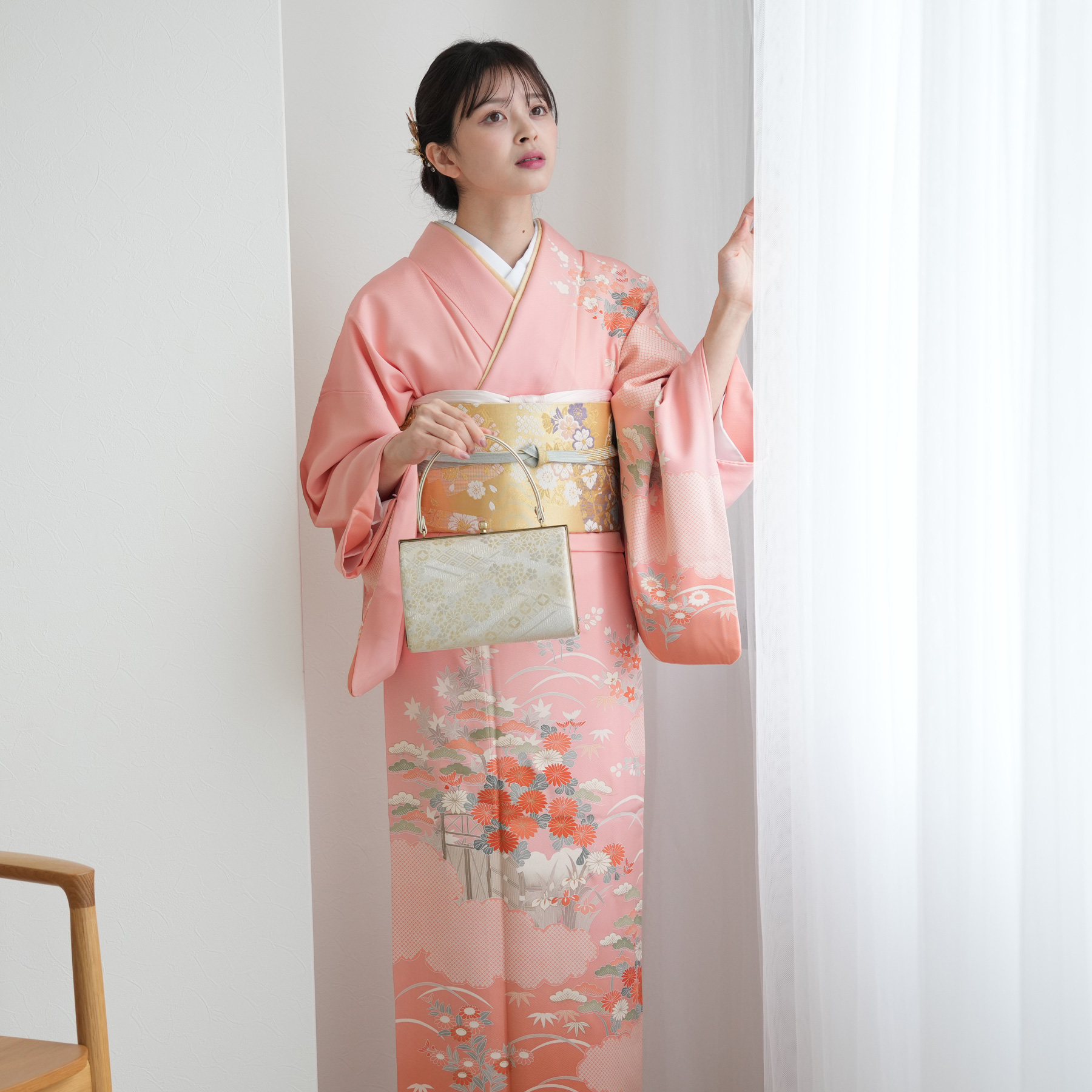 レンタル 訪問着 おしゃれ フルセット 正絹 着物 菊 ピンク系 七五三