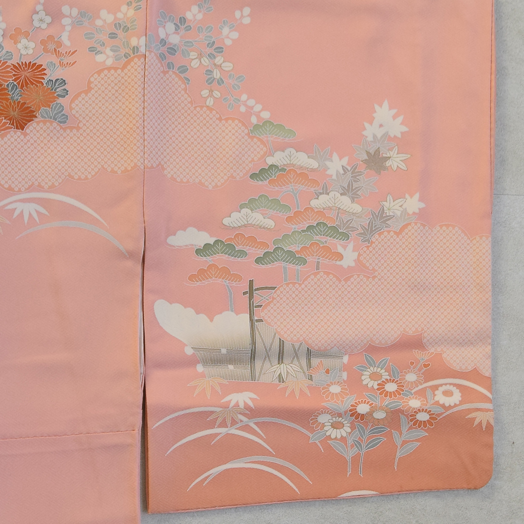 レンタル 訪問着 おしゃれ フルセット 正絹 着物 菊 ピンク系 七五三