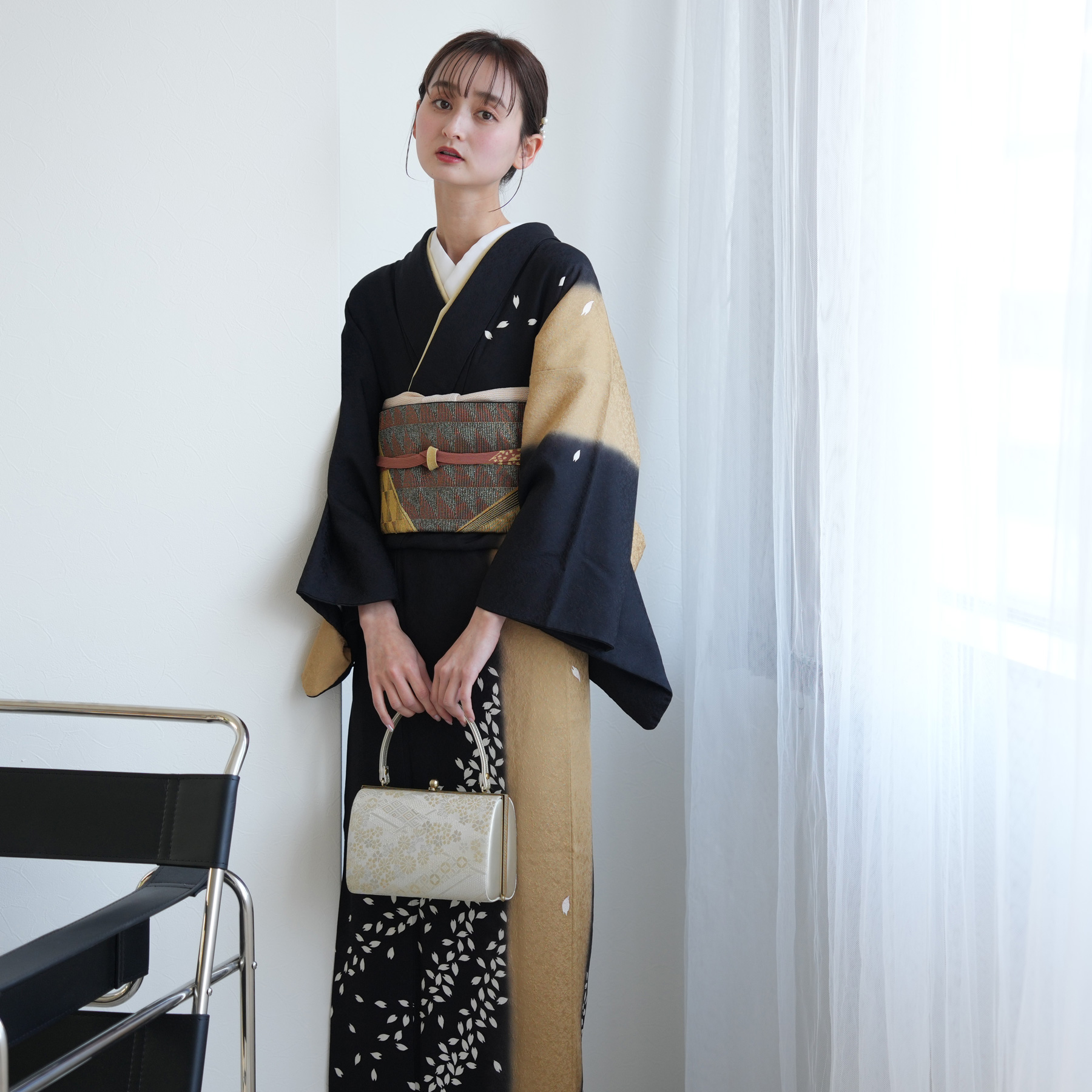訪問着 レンタル おしゃれ 20点 フルセット 正絹 着物 花 黒系