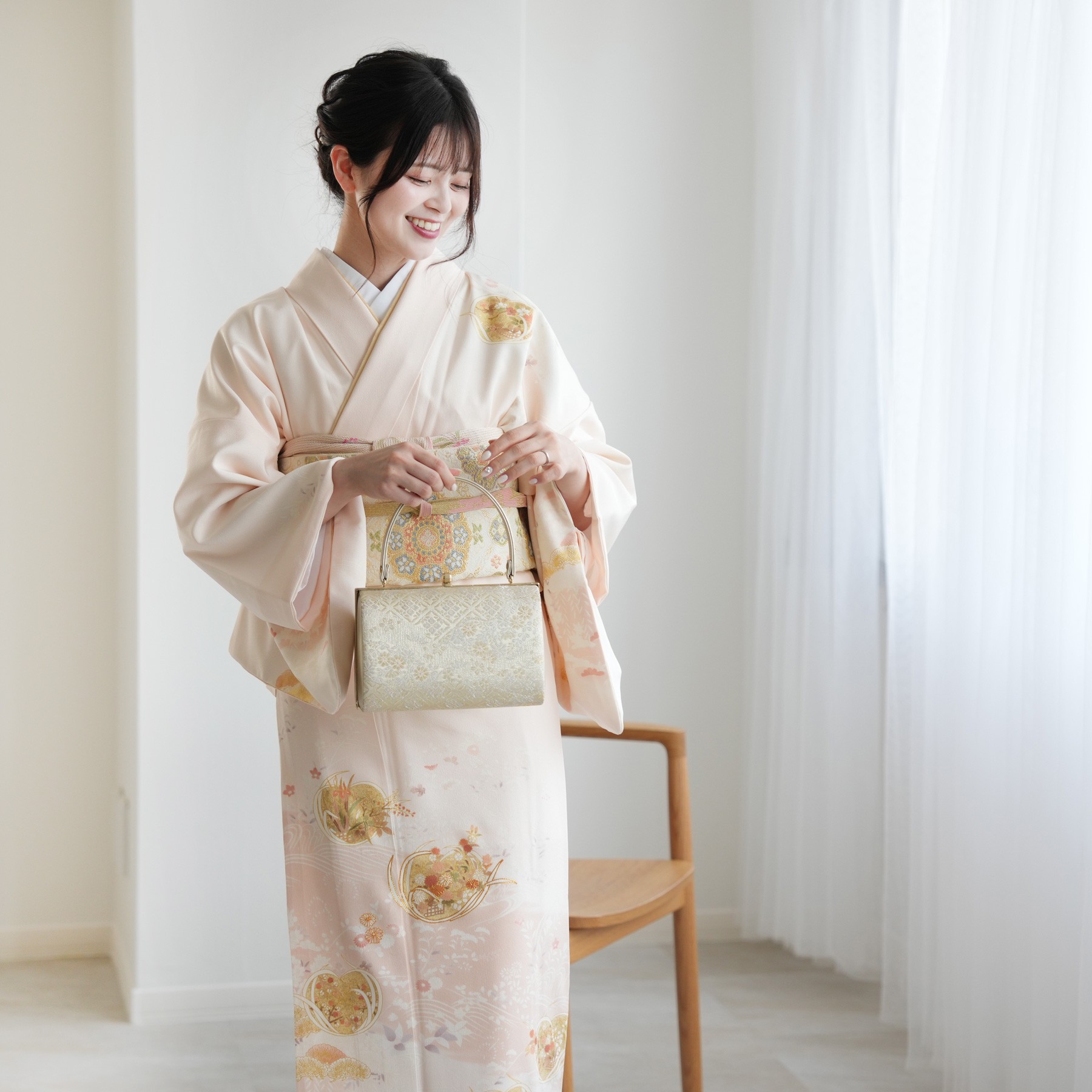 付下げフルセット　薄ベージュ　入学式　七五三　お宮参り　高級袋帯　訪問着セット 七五三や入学式、卒業式 背の高い方に付け下げ、新品袋帯、長襦袢