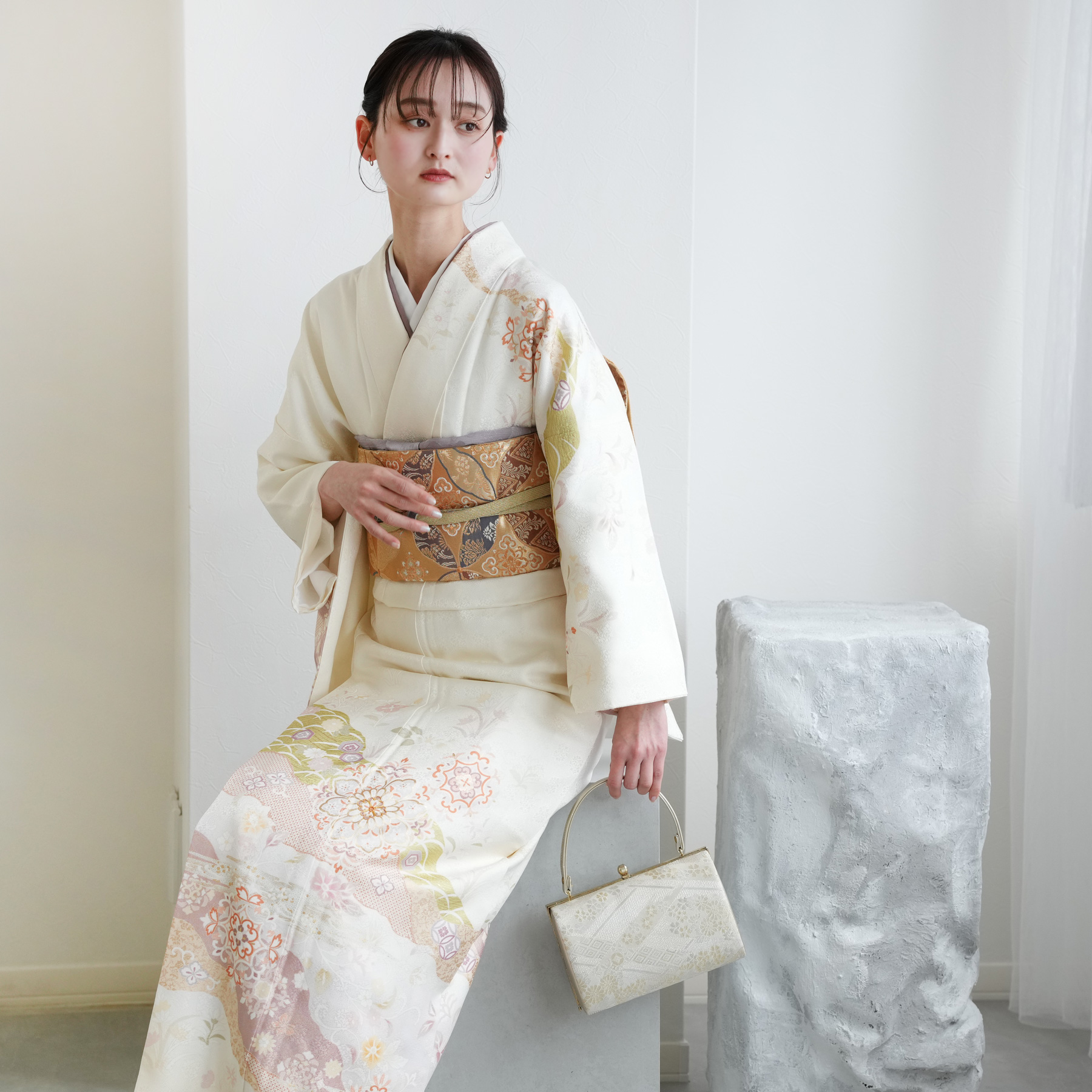 レンタル 訪問着 おしゃれ フルセット 薄クリーム色に唐花文 結婚式