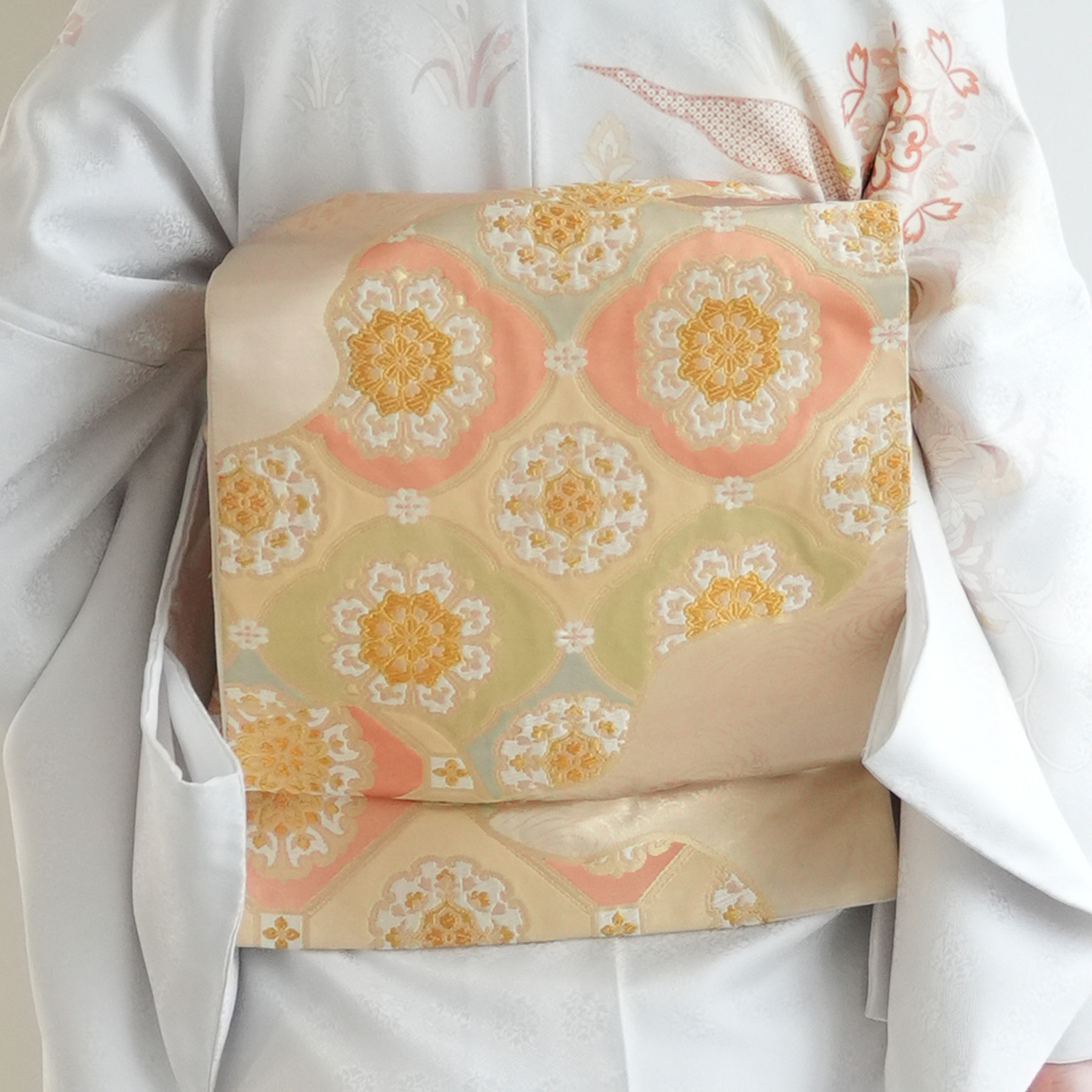 ❣️訪問着❣️４点フルセット❣️結婚式❣️入学式❣️卒業式❣️七五三❣️お宮参り❣️ レンタル 訪問着 おしゃれ フルセット 雪色に唐花文 結婚式 卒業式
