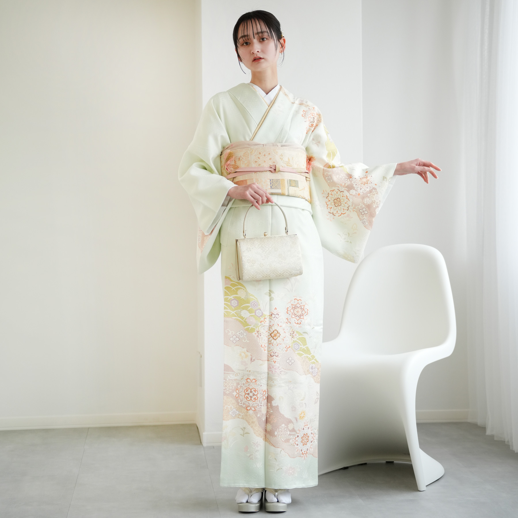 レンタル 訪問着 おしゃれ フルセット 淡いグリーンに唐花文 結婚式