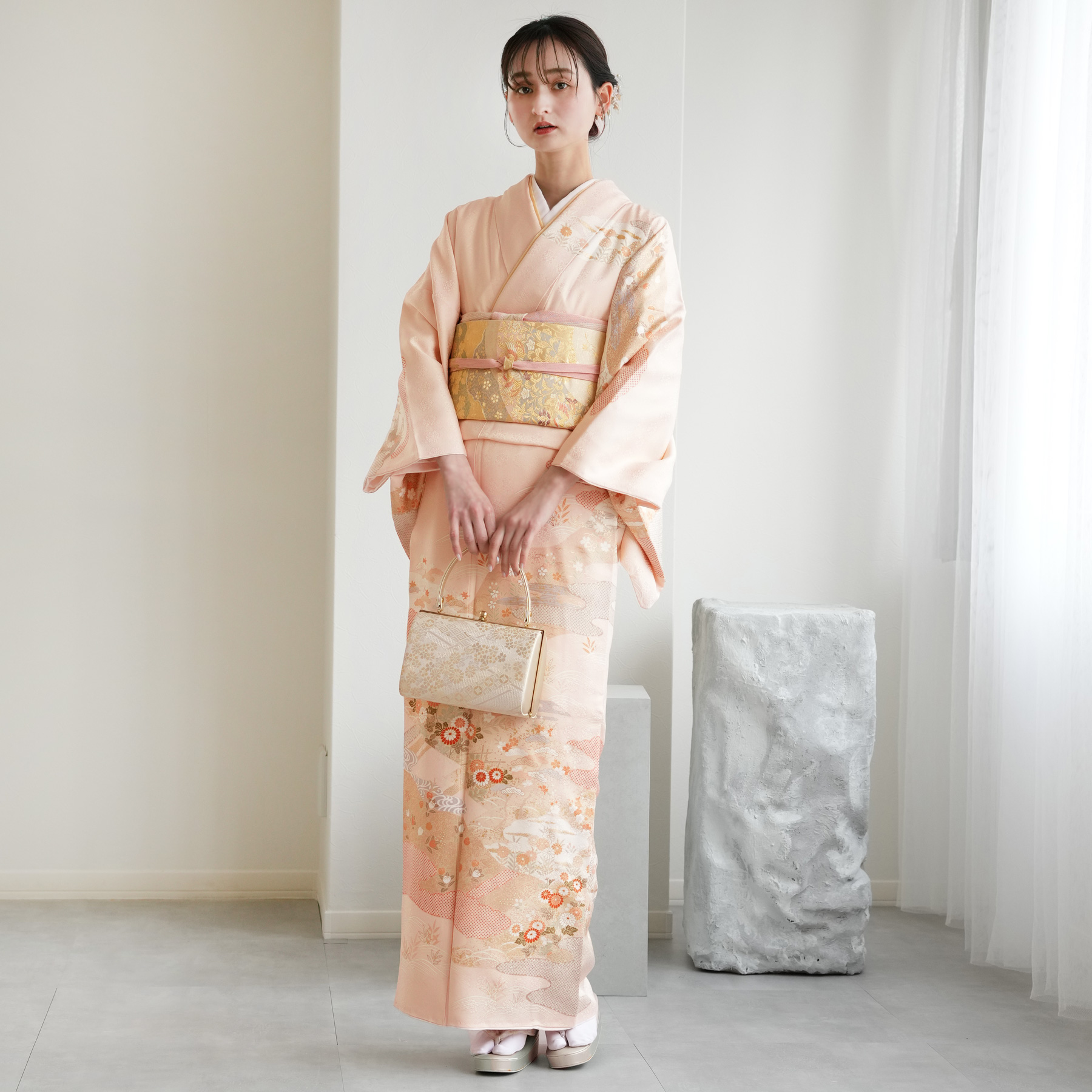 レンタル 訪問着 おしゃれ フルセット 上品薄ピンクに古典花々 結婚式